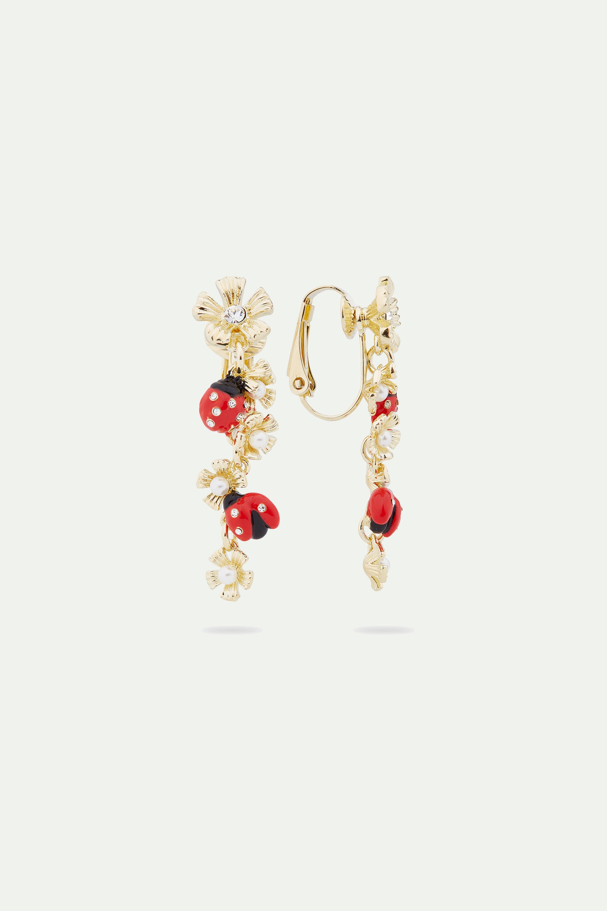 Ladybird and wood anemone duo dangling post earrings