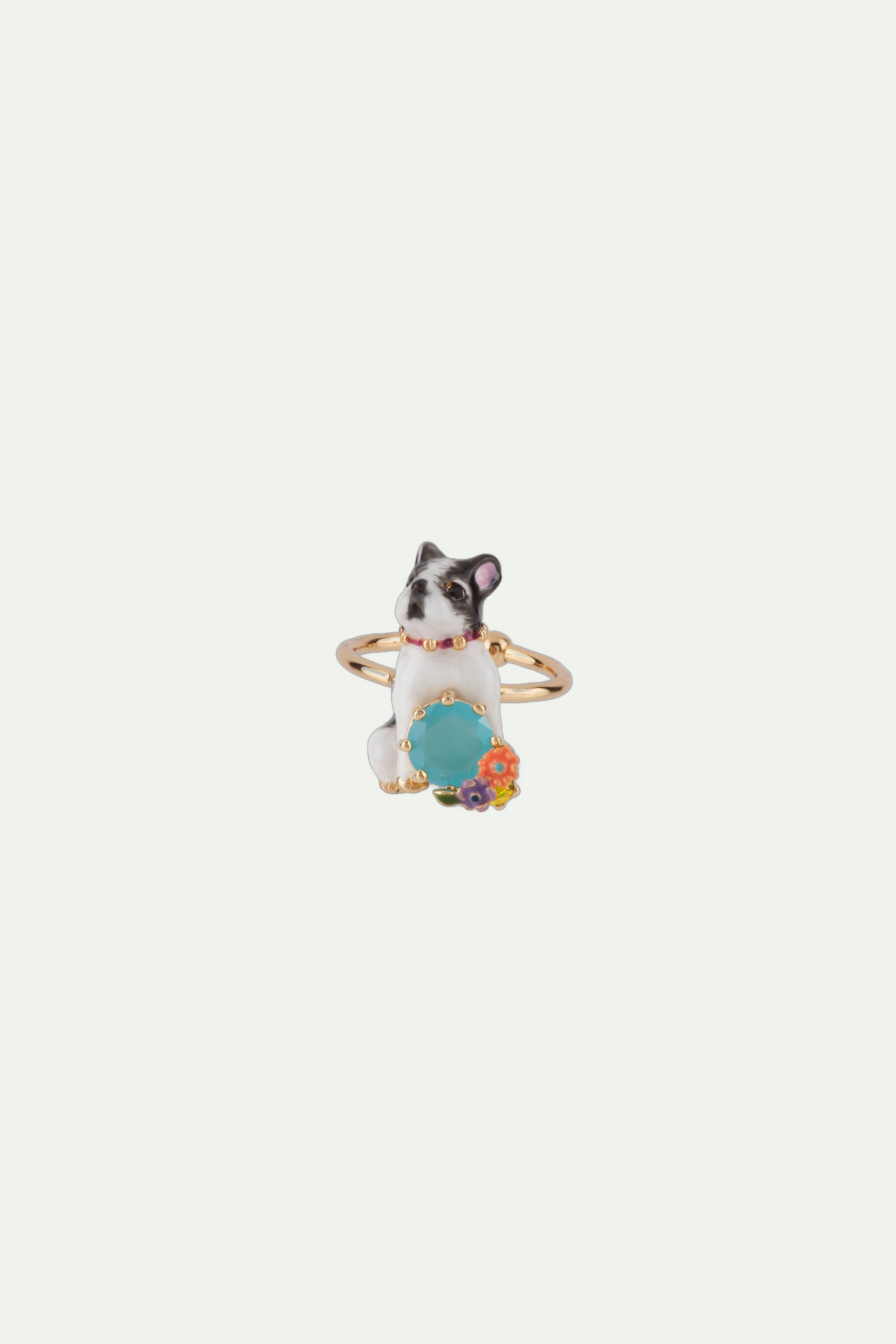 Adjustable Ring LES NEREIDES LOVES ANIMALS Dog & blue stone DOG