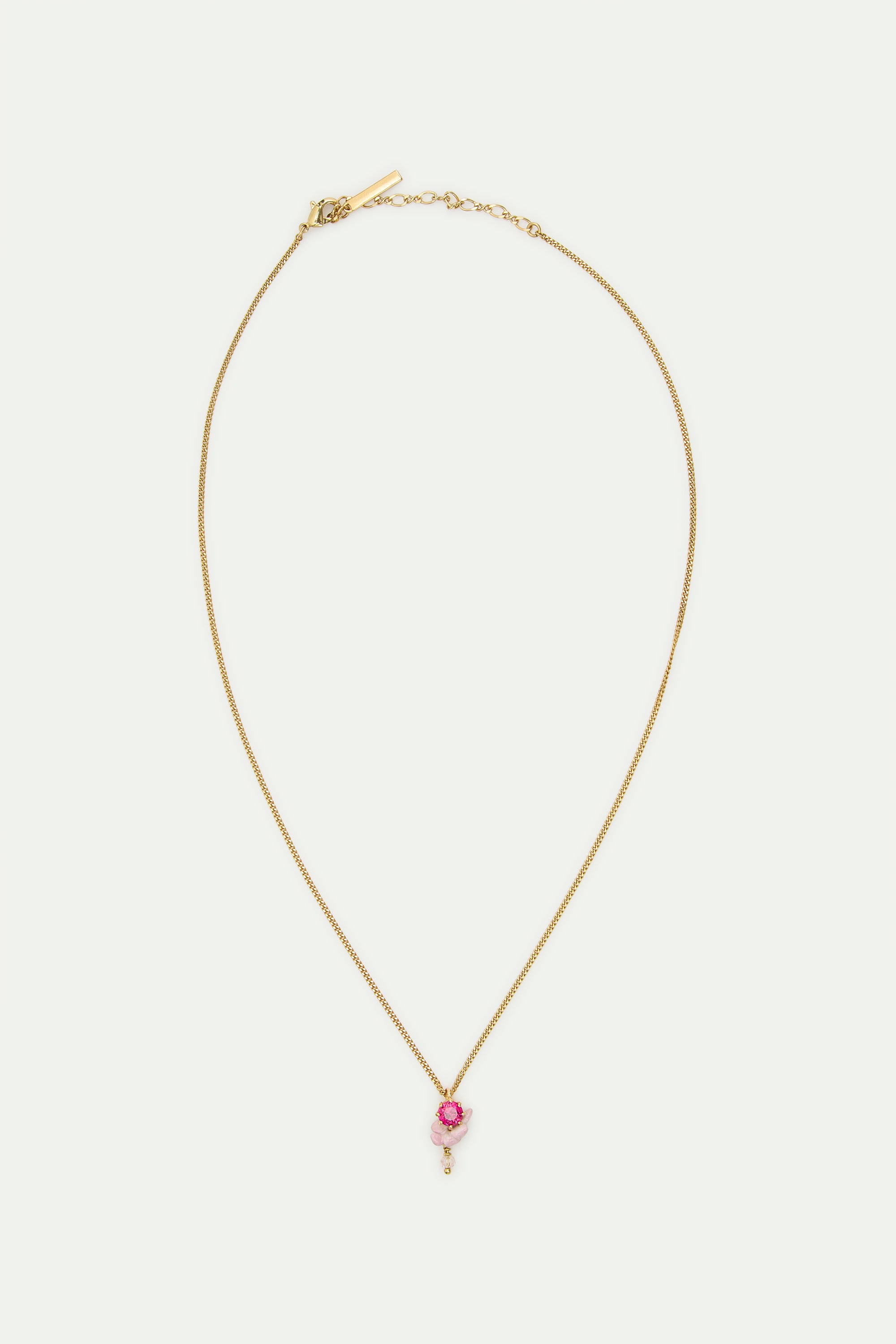 Cut glass, pink wisteria and white faceted crystal bead pendant necklace
