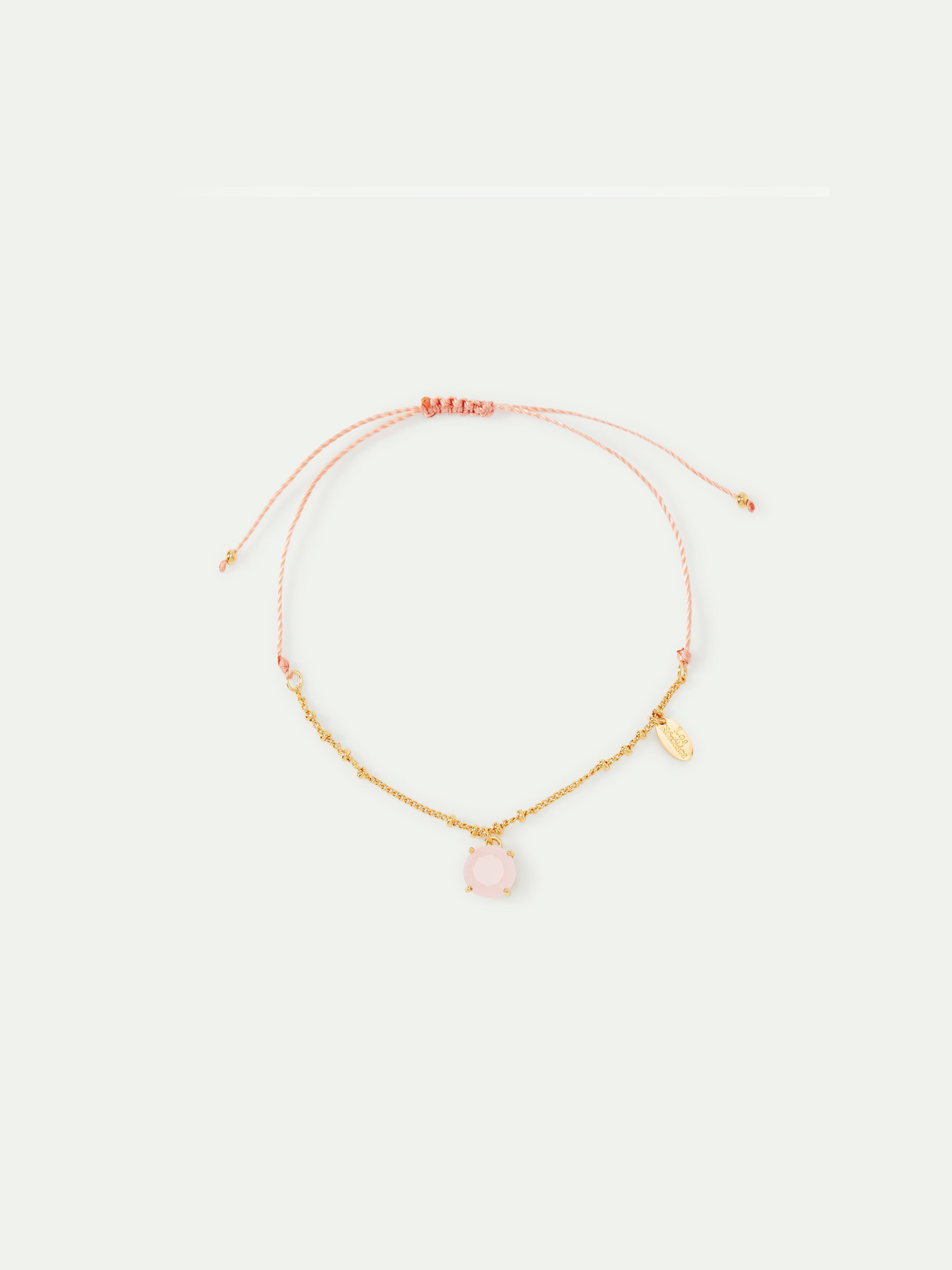Bracelet 15.5-21cm pink silk w/ pink stone pendant
