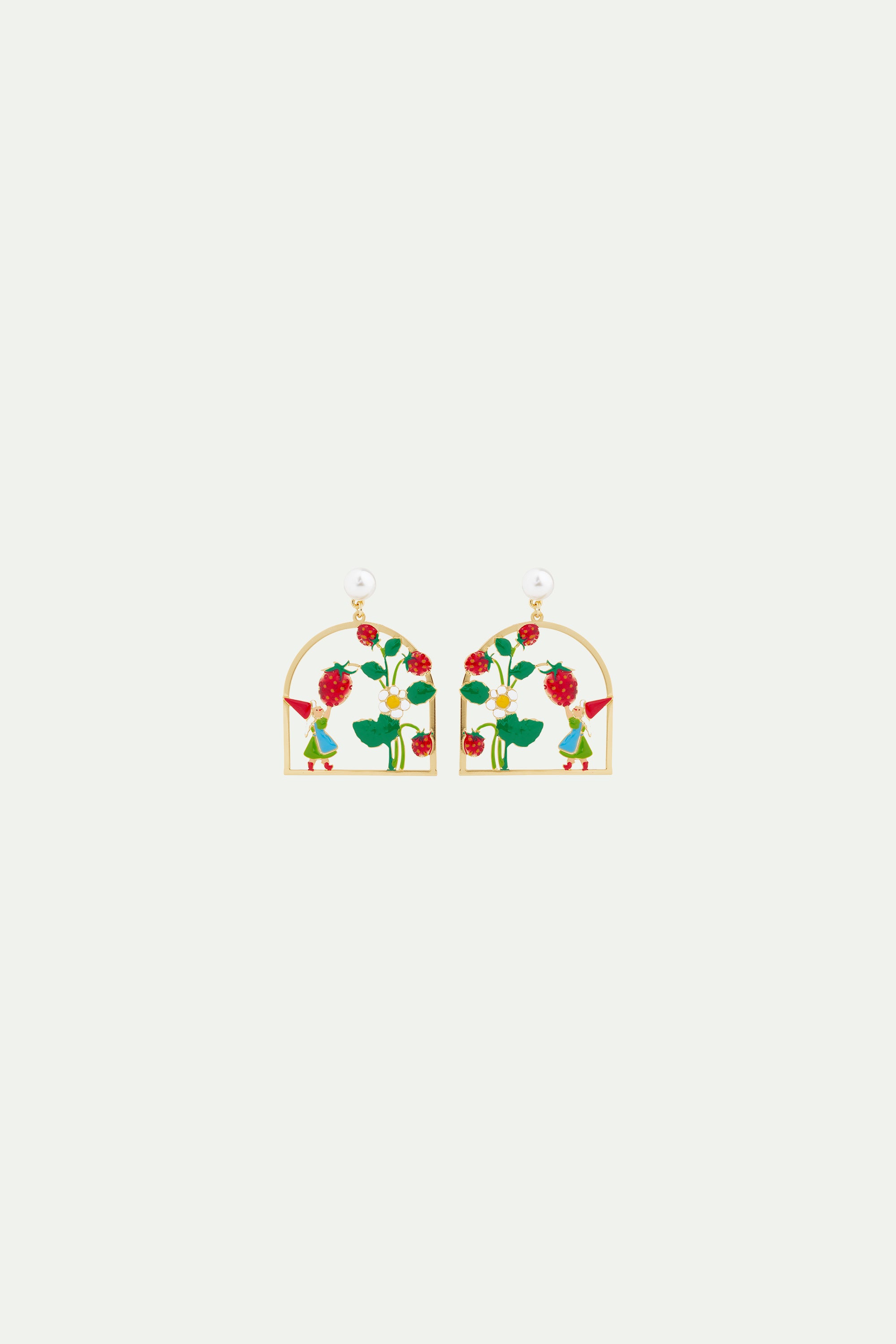Strawberry picking clip-on earrings