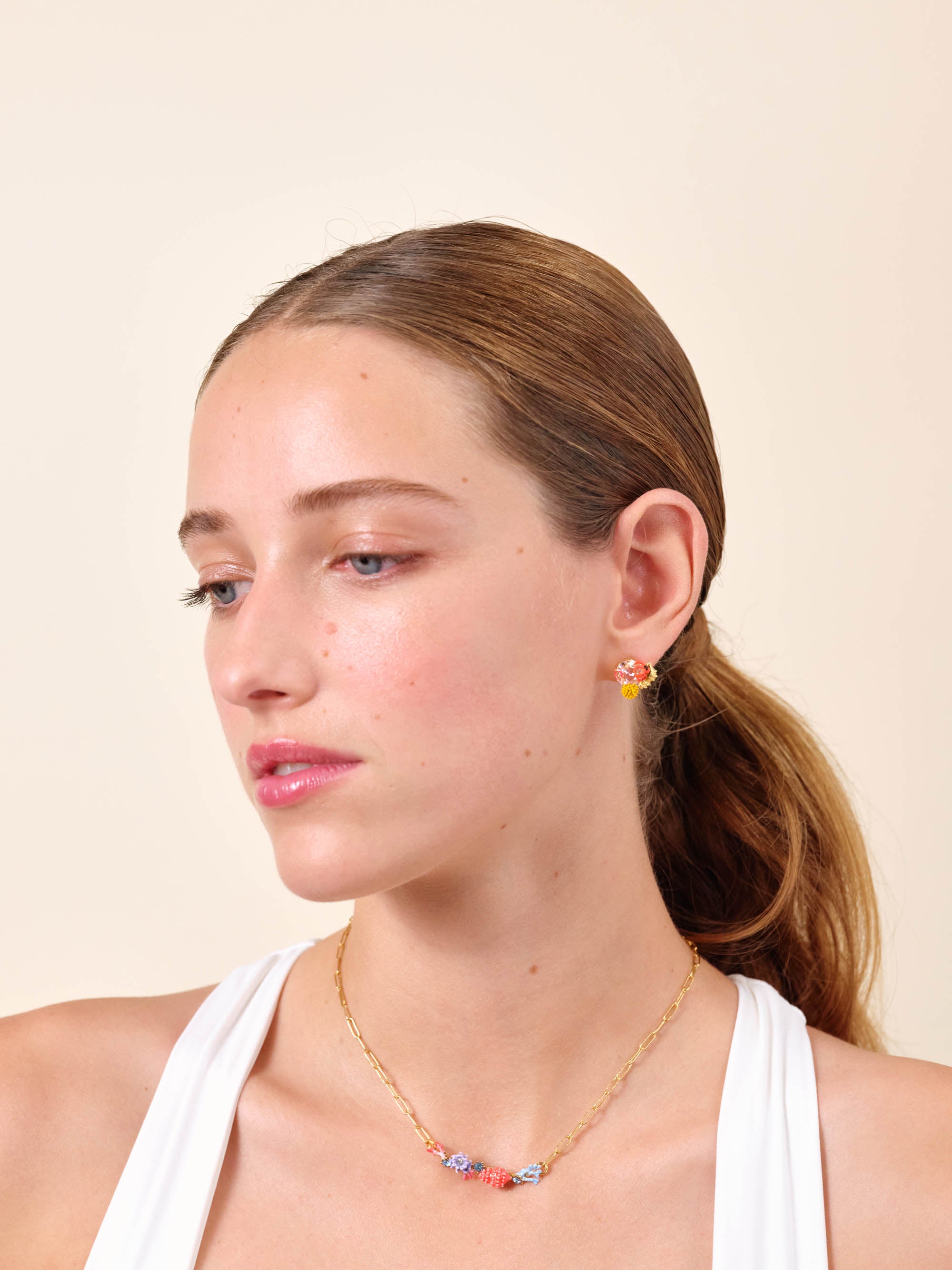Hermit crab and light pink cut glass stone sleeper earrings