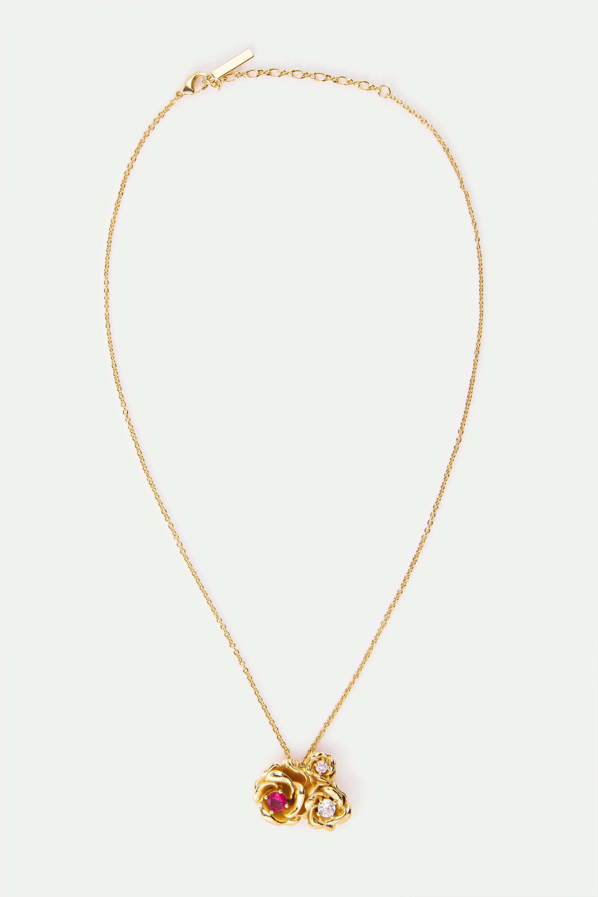 Pendant necklace with gold Mona Lisa roses and round stones