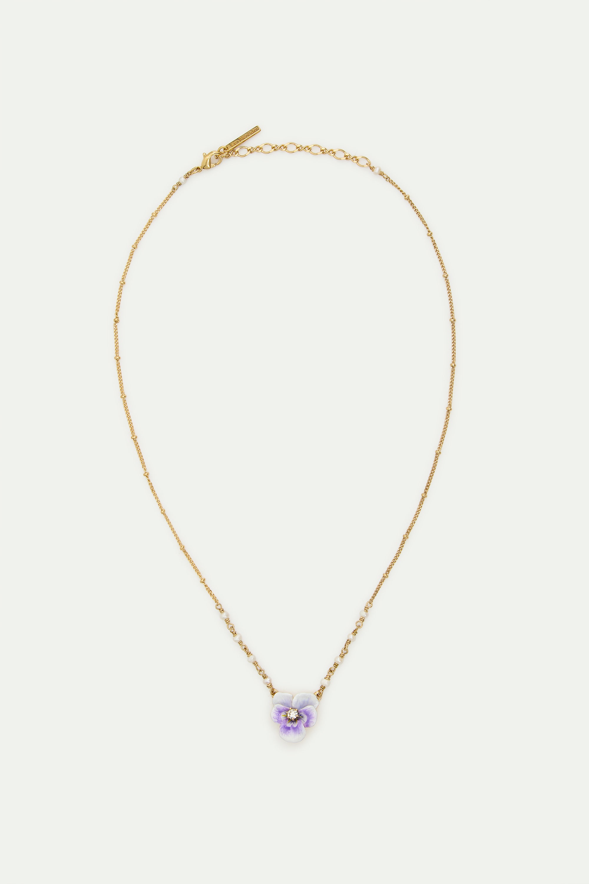Purple pansy and cut crystal necklace
