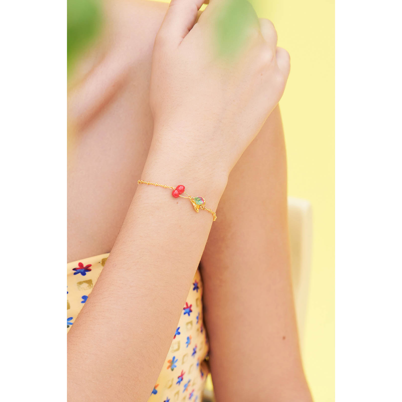 Cherries and Leave Thin Bracelet