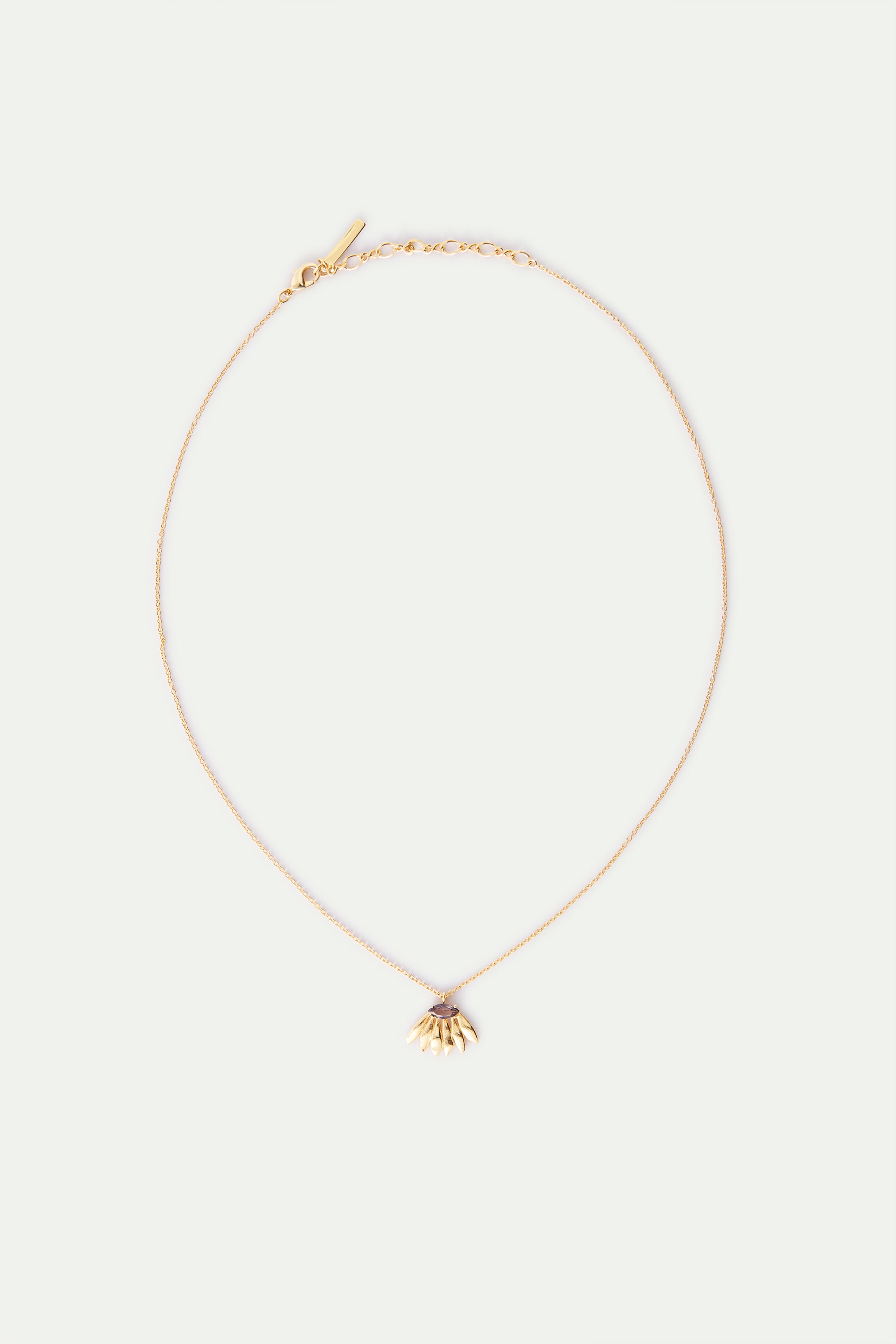 Golden sunflower and purple stone pendant necklace