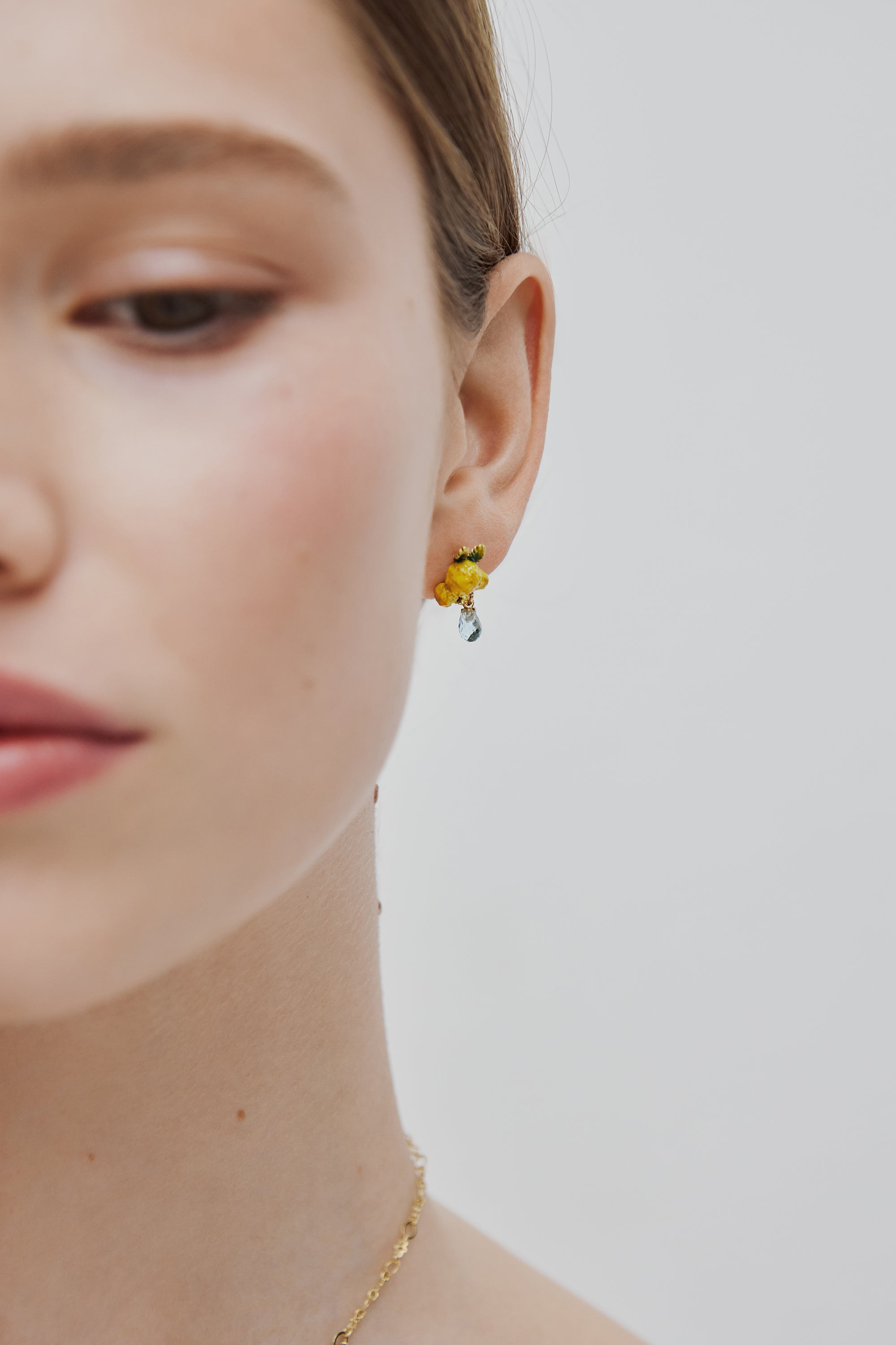 Mimosa flower and leaves Clip on earrings