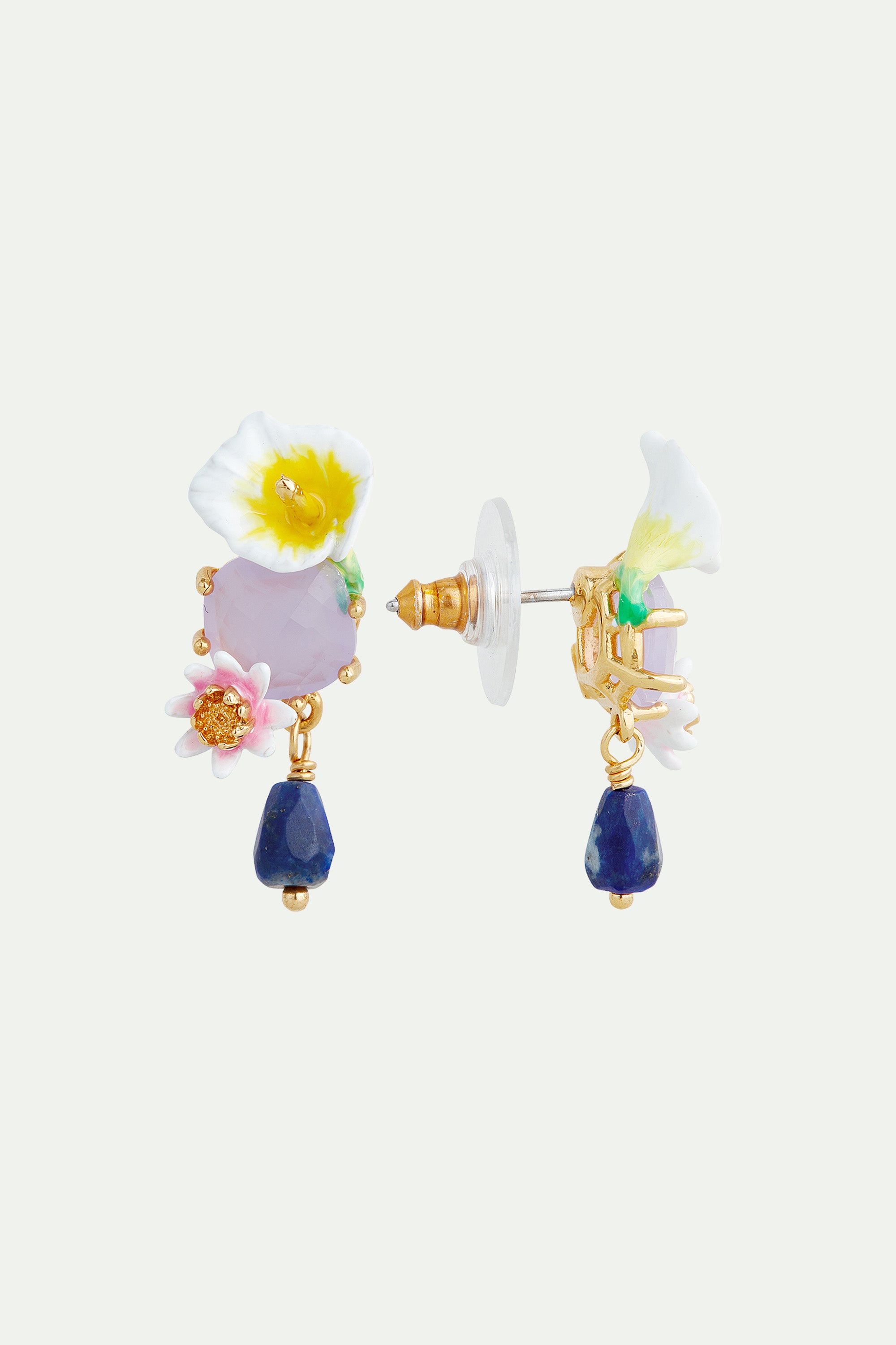 Bog arum and lapis lazuli clip-on earrings