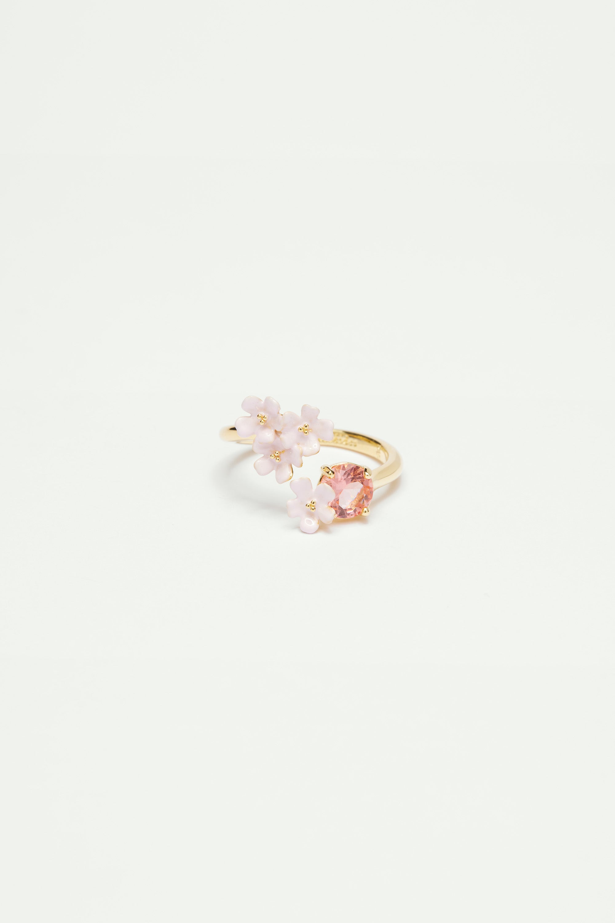 Verbena flower and round stone adjustable me and you ring