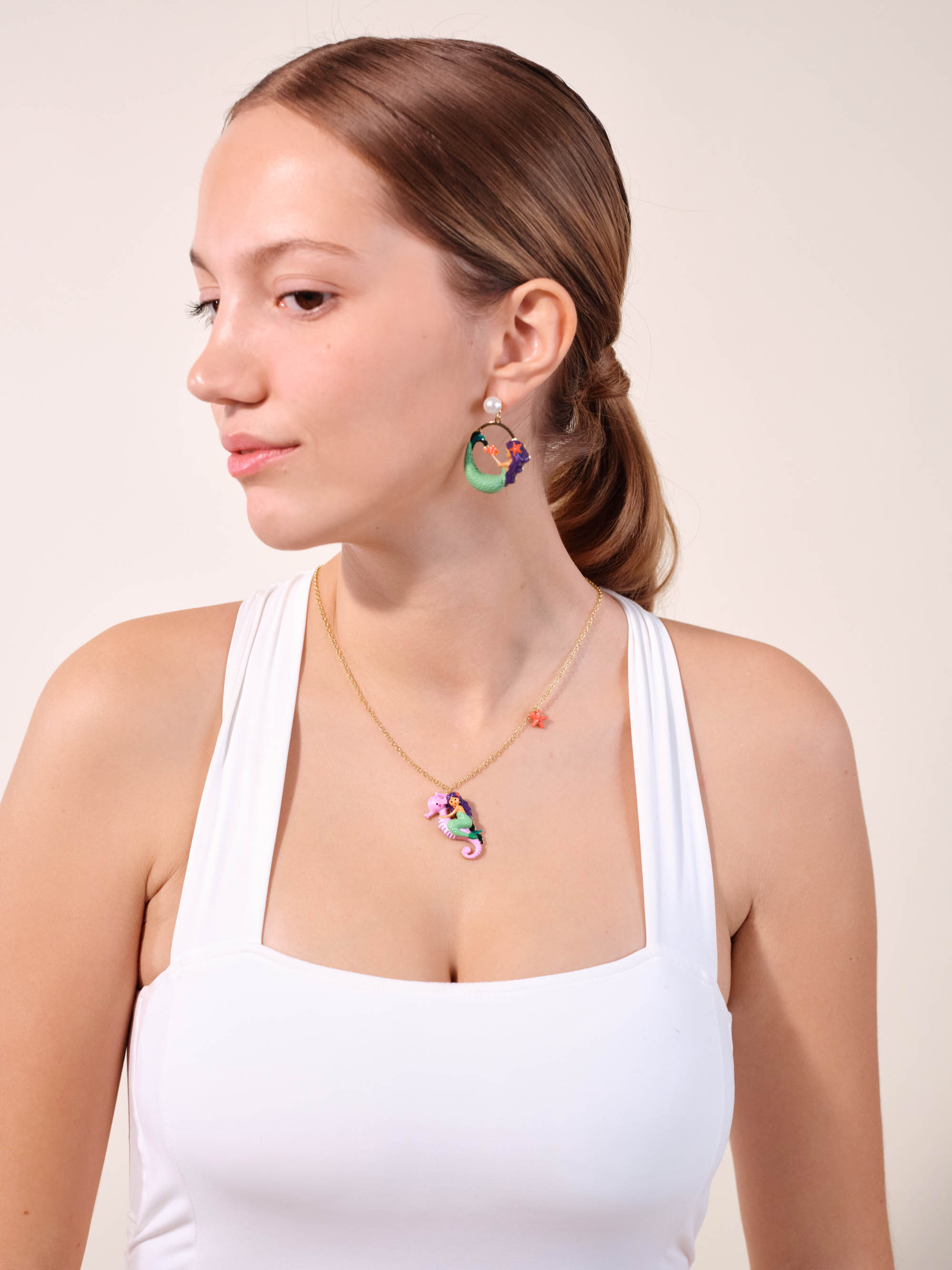 Mermaid and seahorse pendant necklace