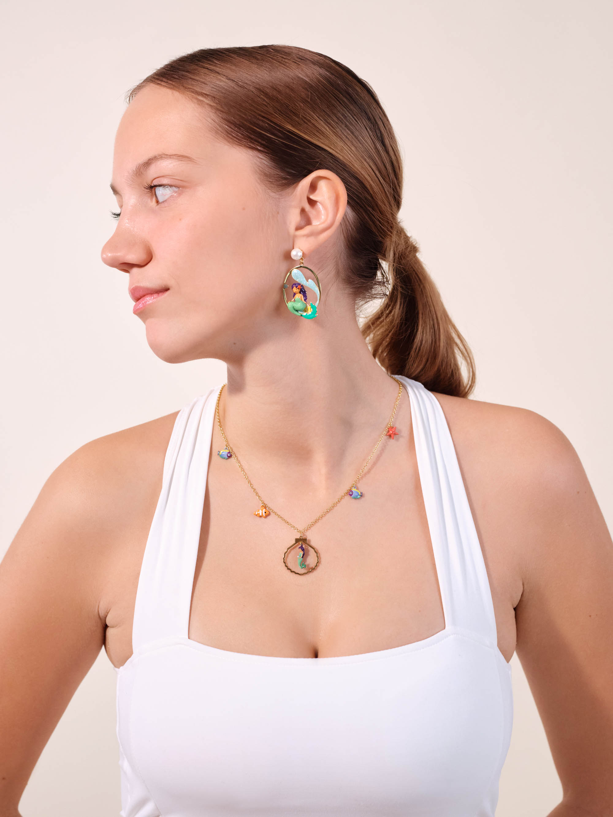 Mermaid and fish charm necklace