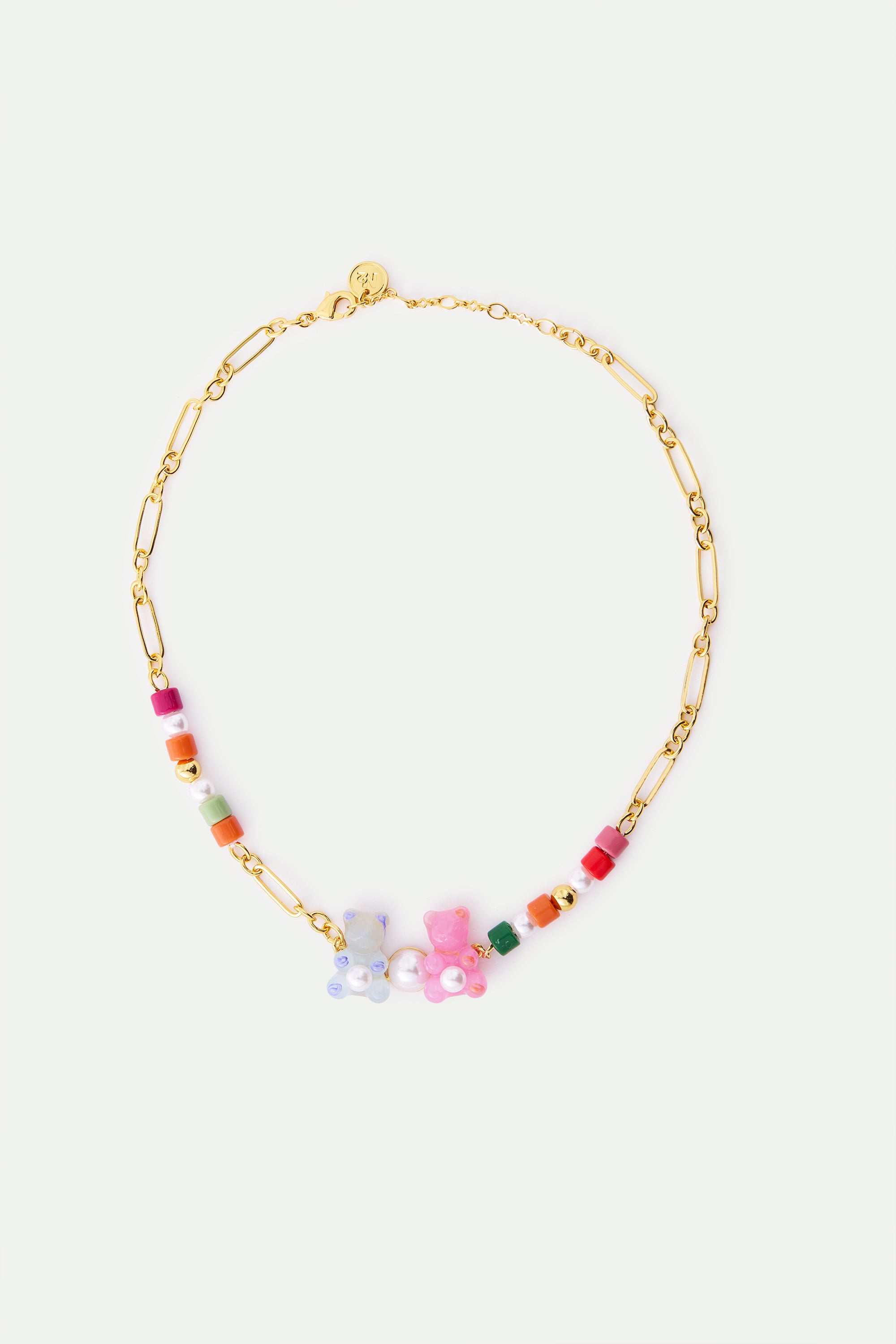 Blue and pink teddy bear sweet necklace and colourful beads