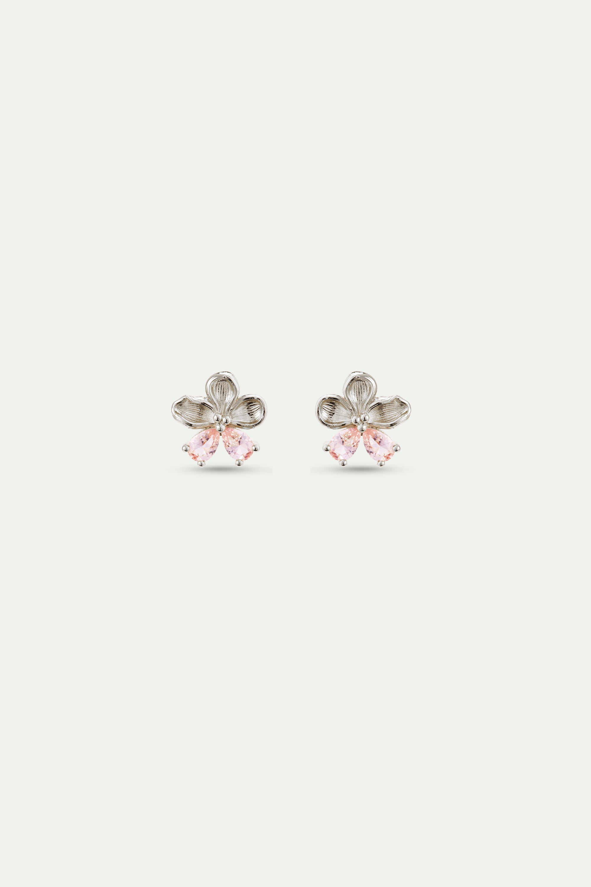 Silver cherry blossom and pink stone post earrings