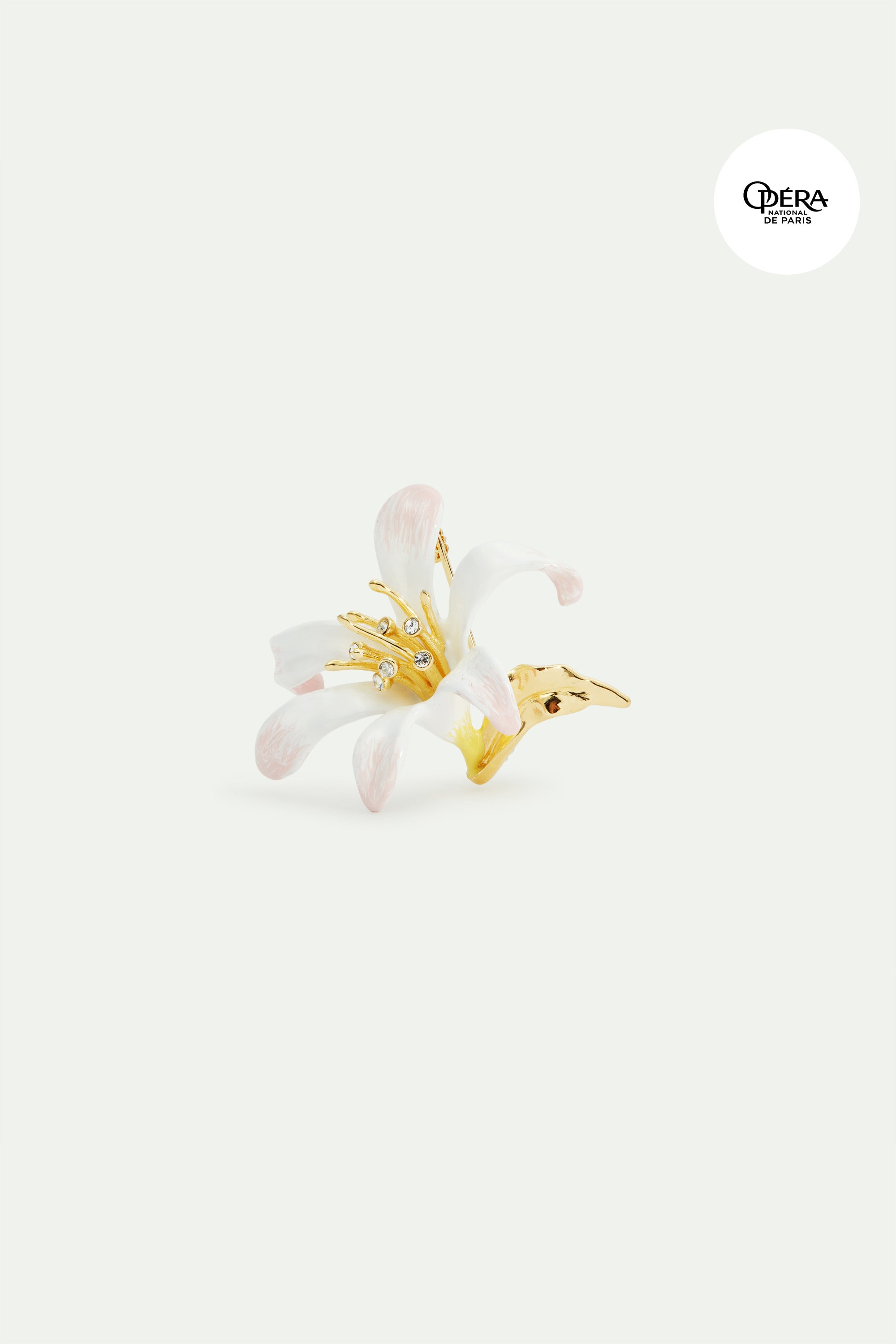 White lily flower and crystal brooch
