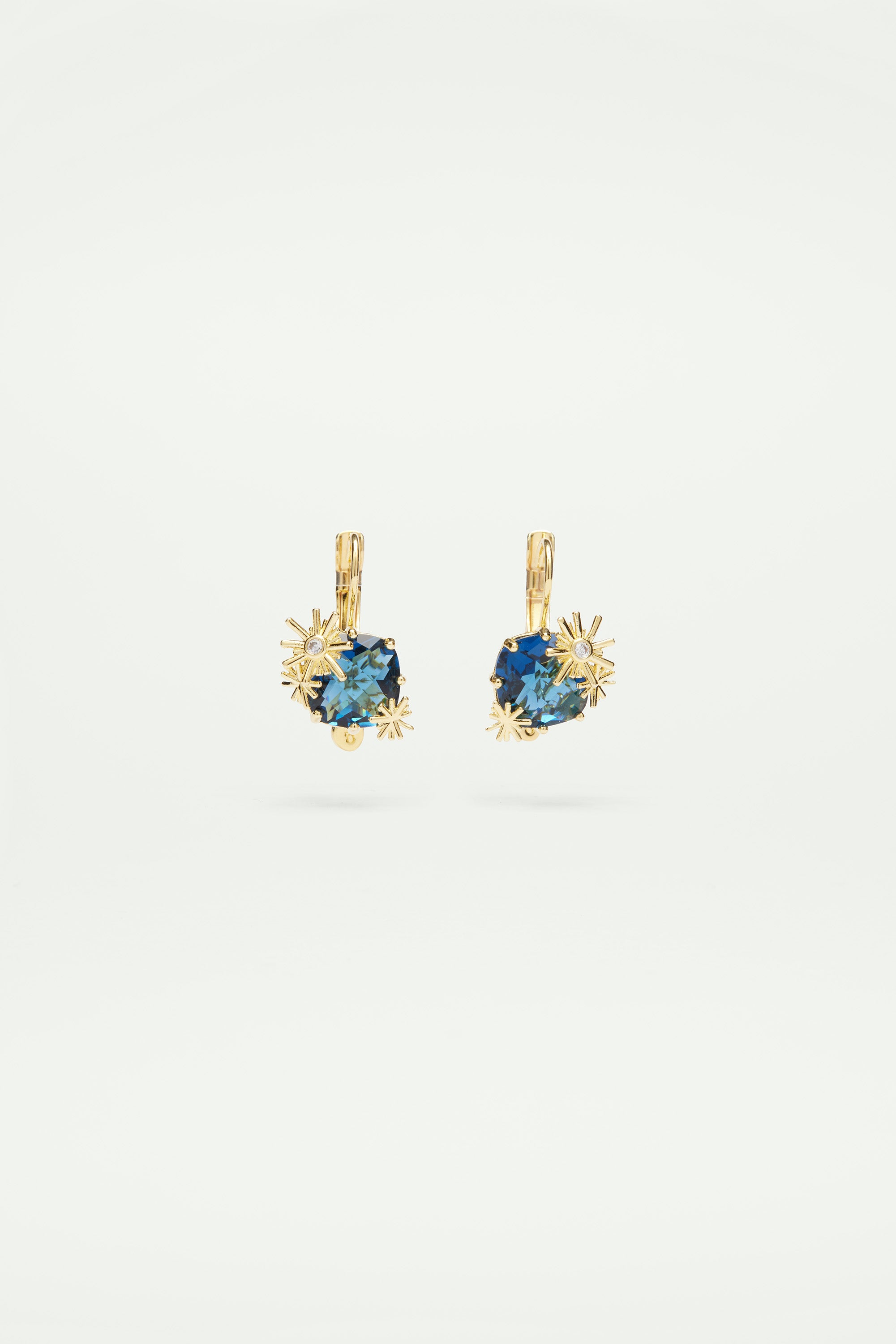 Gold stars and square stone sleeper earrings