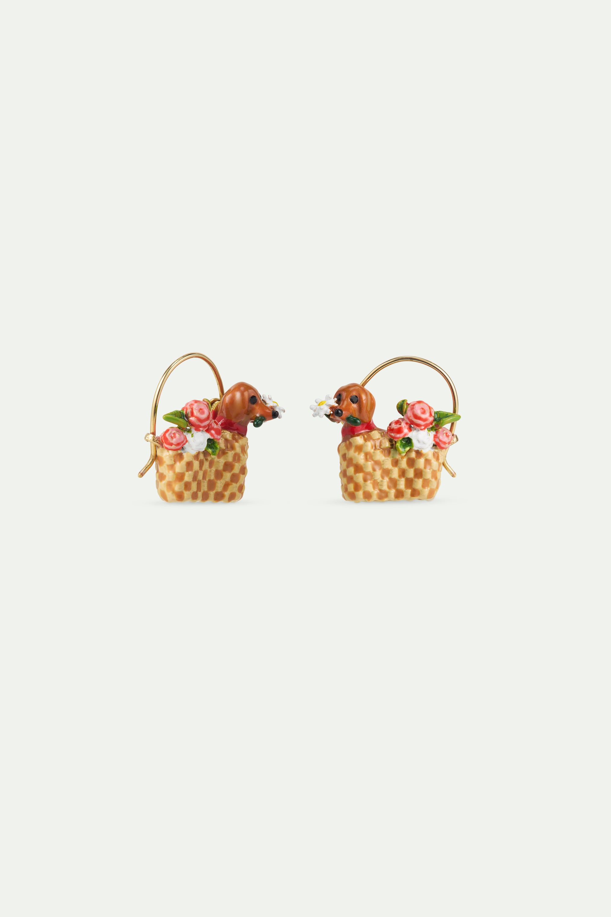 Basket, dachshund and flower sleeper earrings