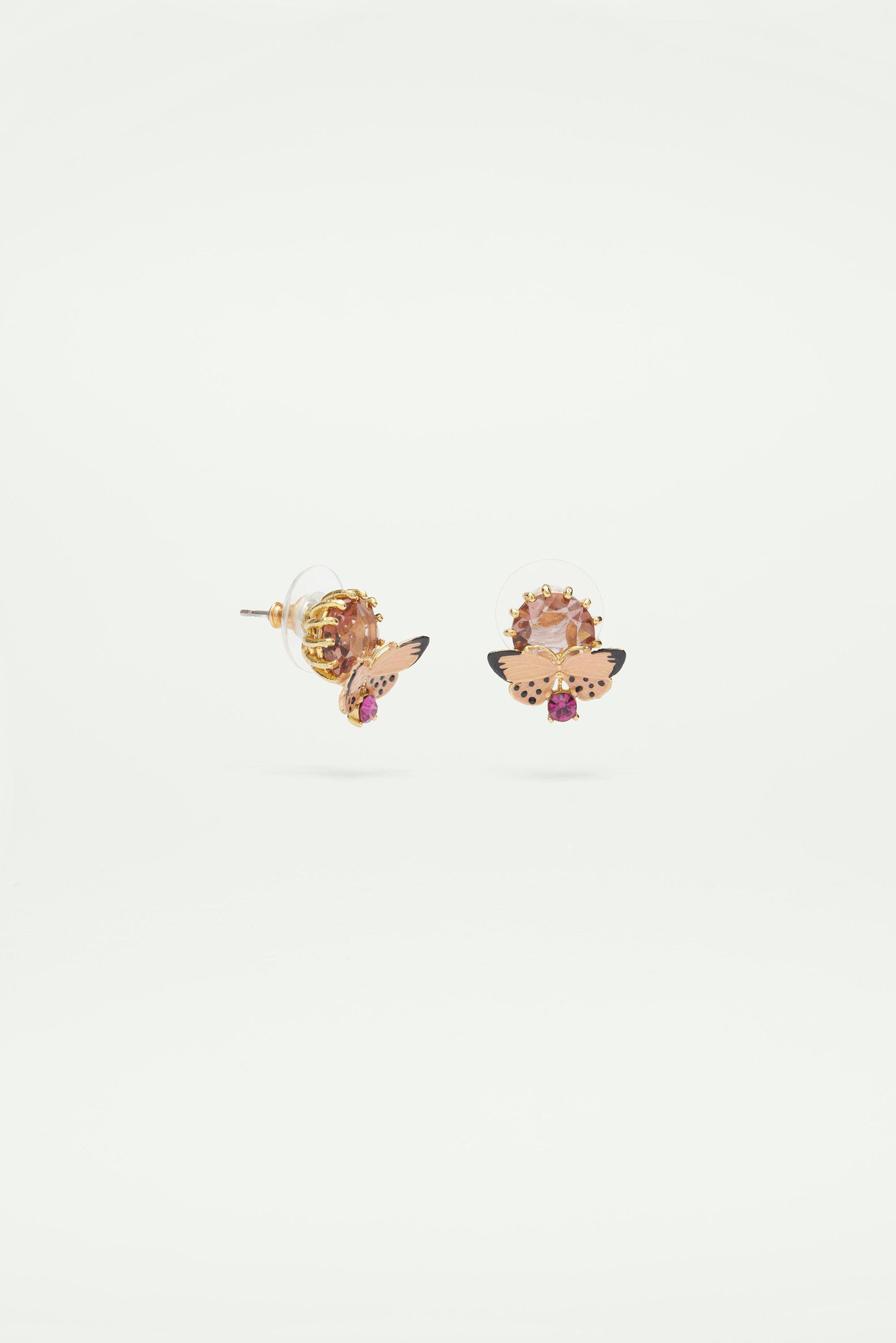 Butterfly and round stone earrings