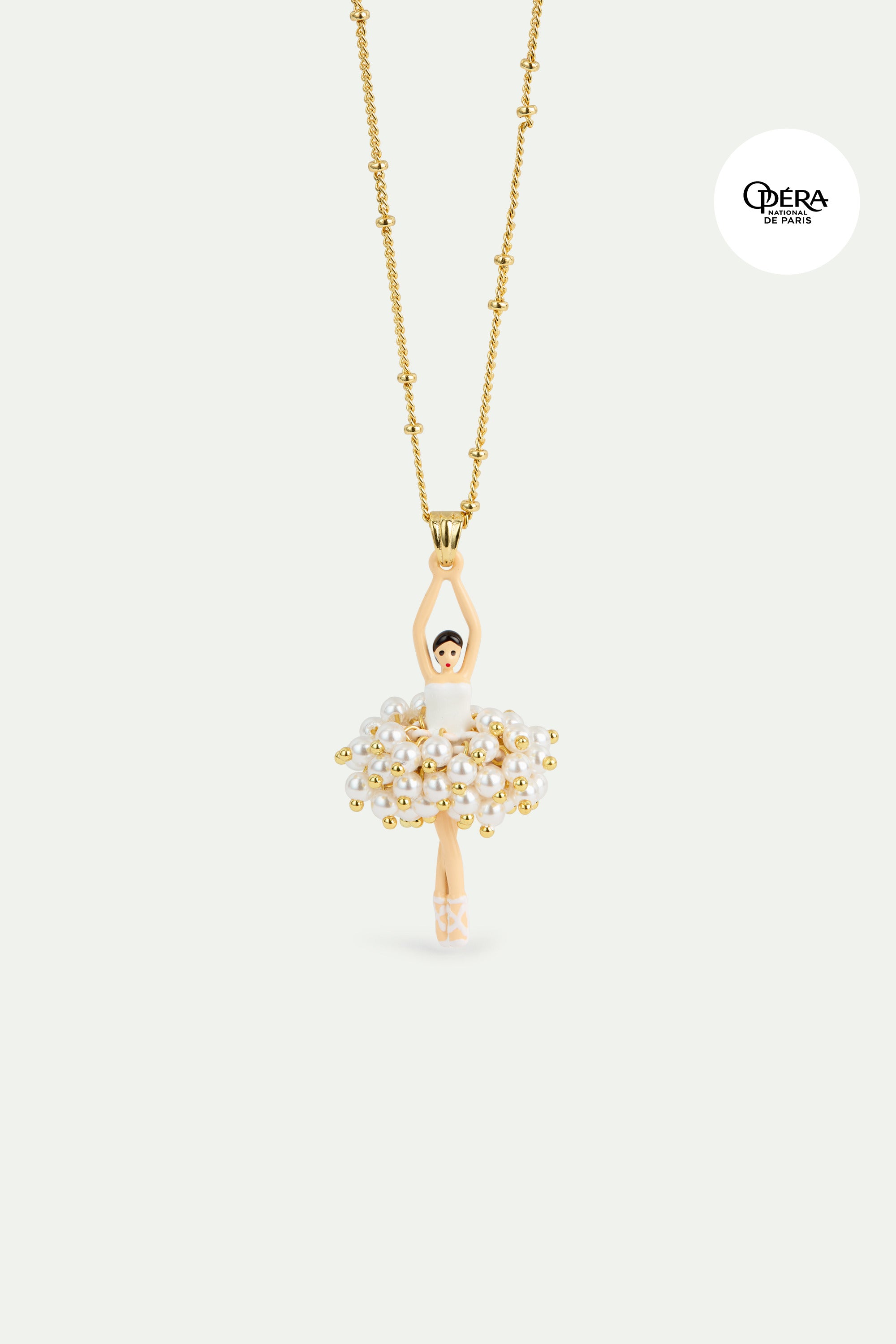 White and gold ballerina pendant necklace