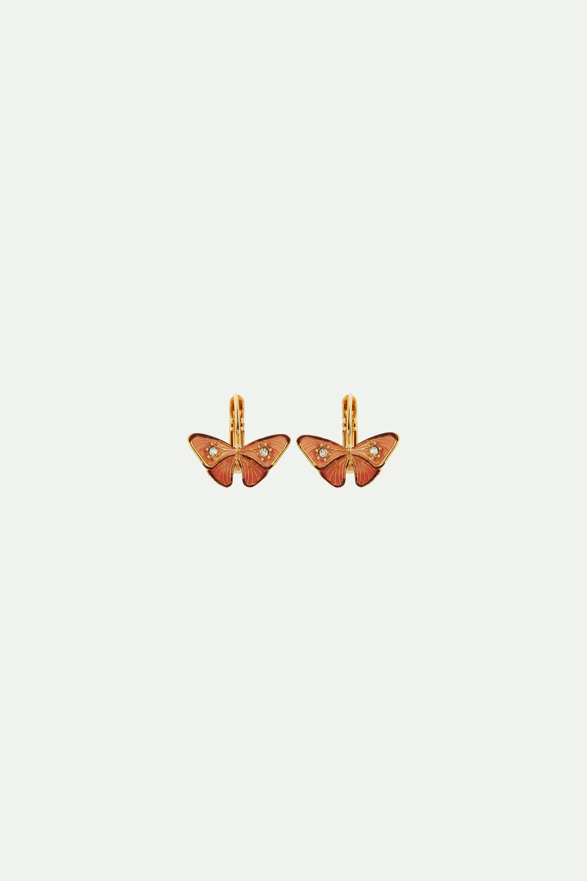 Enamelled butterfly and stone sleeper earrings