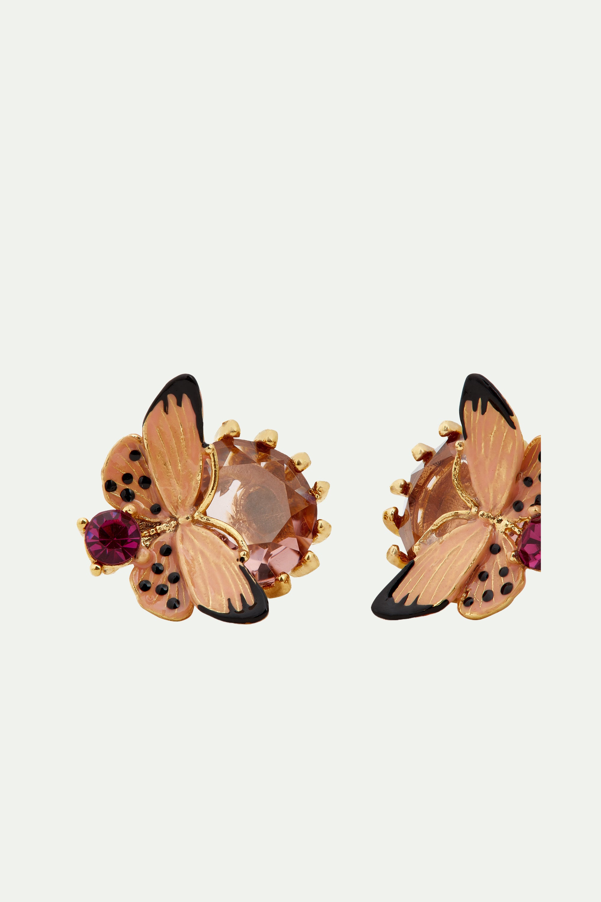 Butterfly and round stone earrings