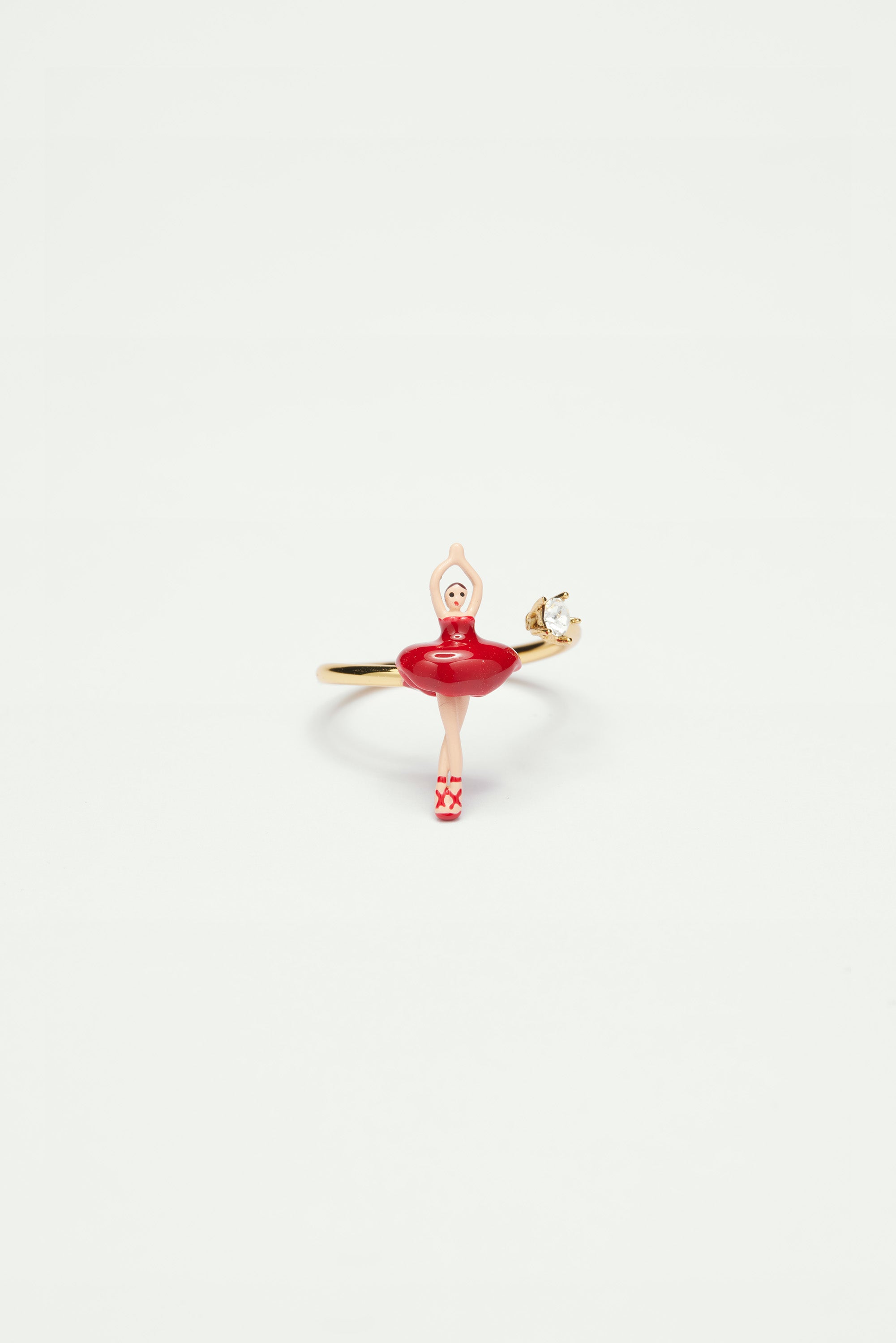 Adjustable ring with mini ballerina in a red tutu