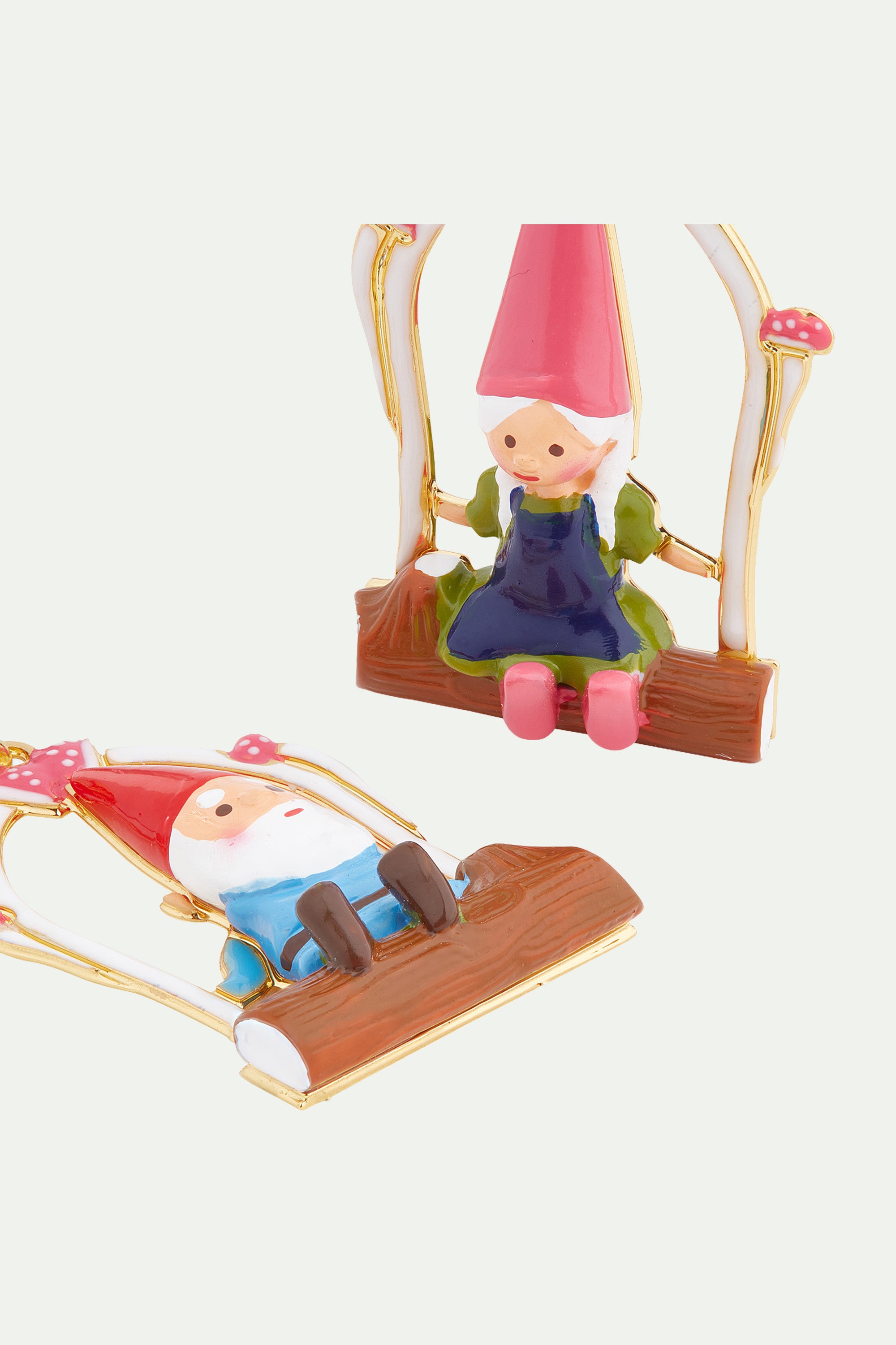 Garden gnome couple asymmetrical clip-on earrings