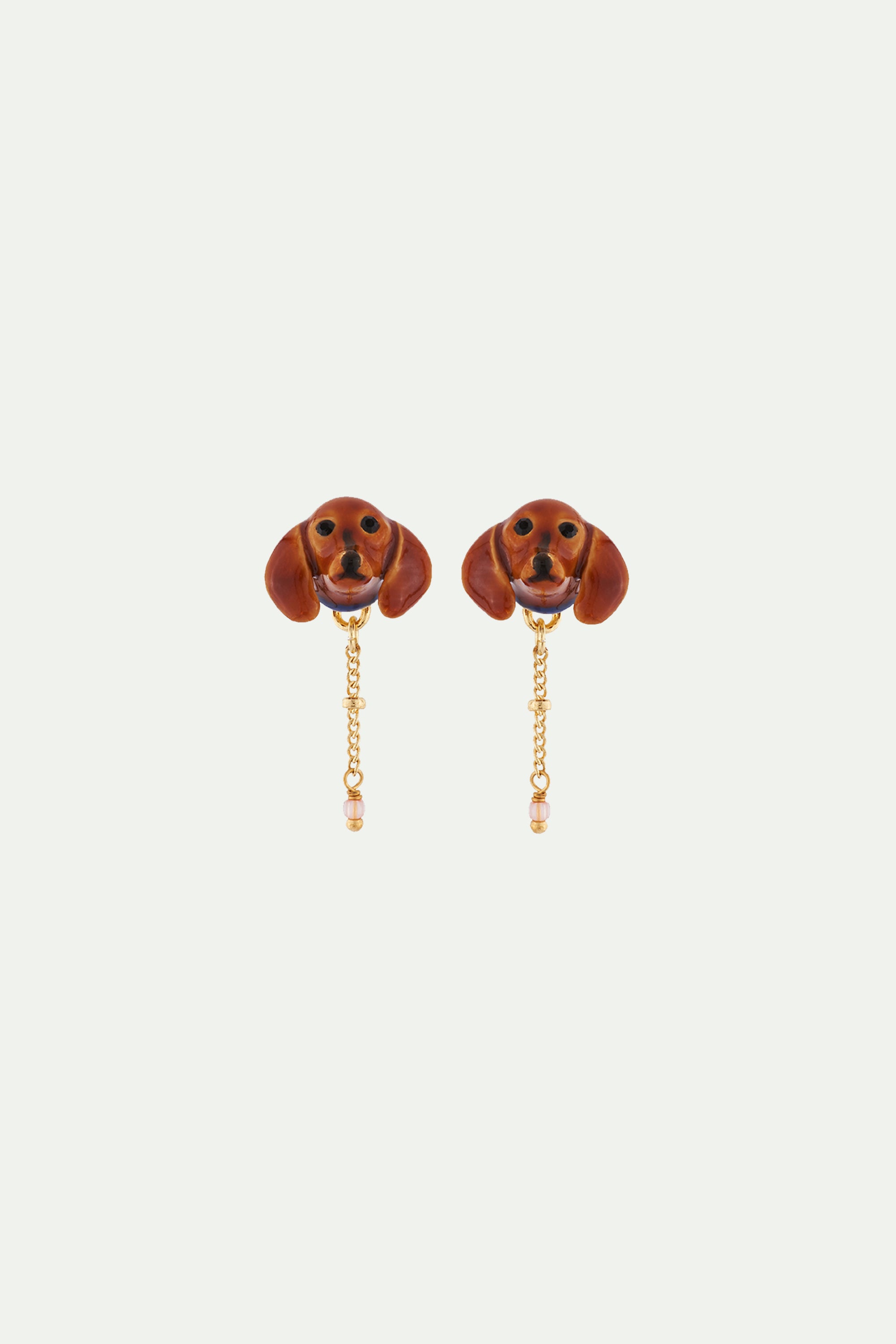 Earrings with small dachshund's head and chain