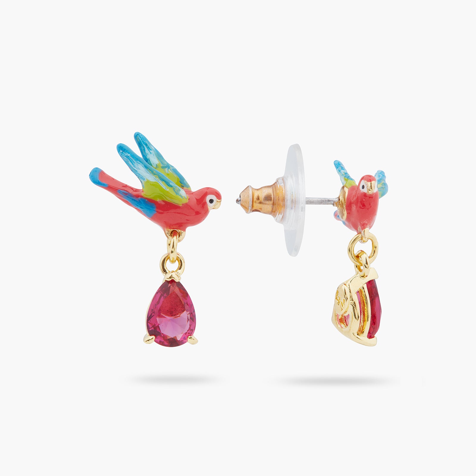 Parrot and faceted glass clip-on earrings