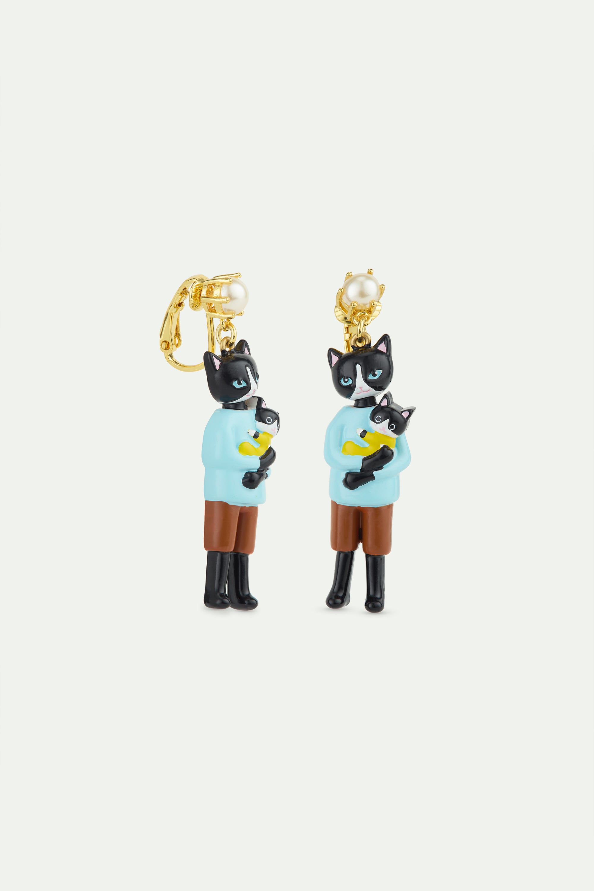 Black cat with its black kitten dangle earrings