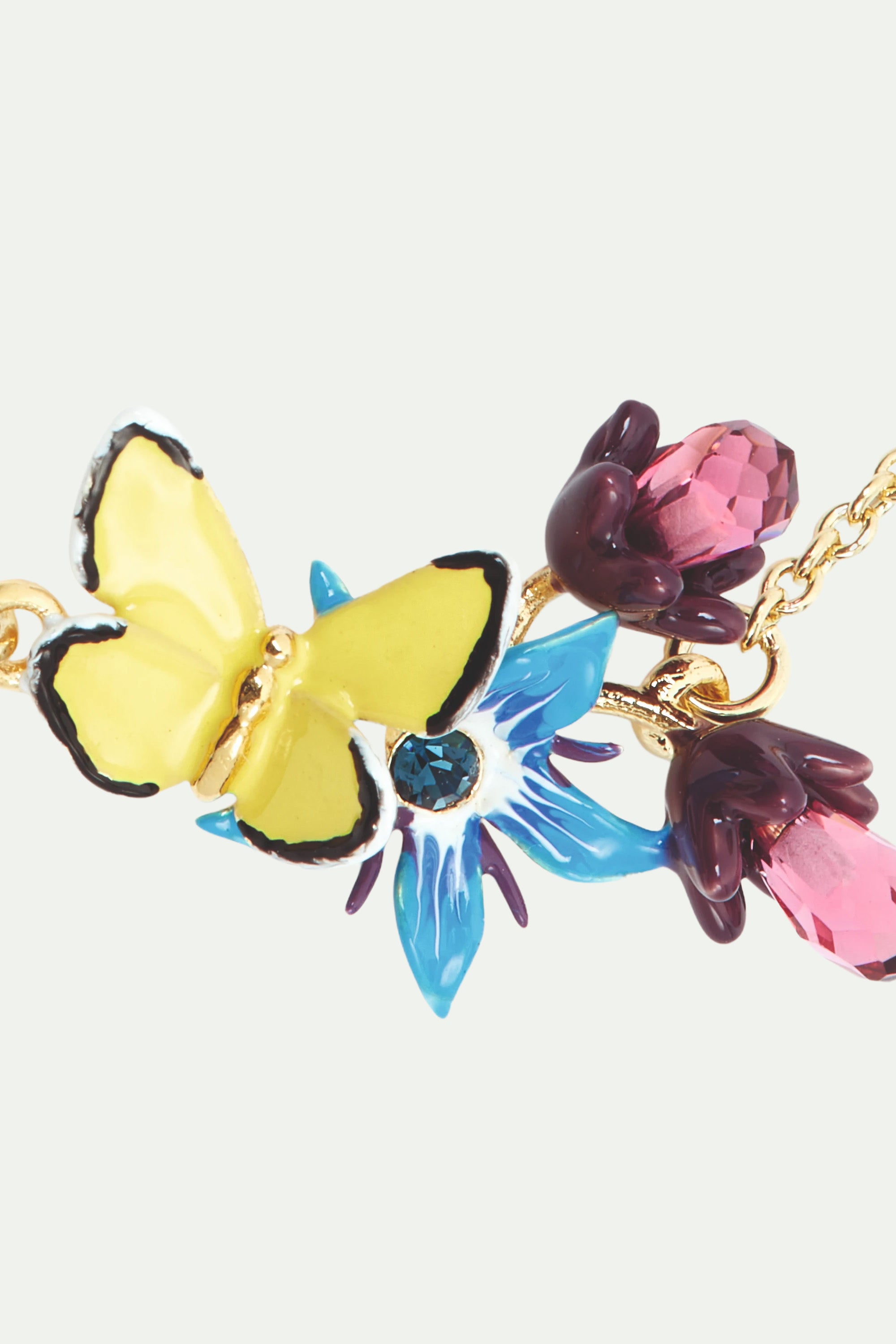 Blue flower and yellow butterfly fine  bracelet