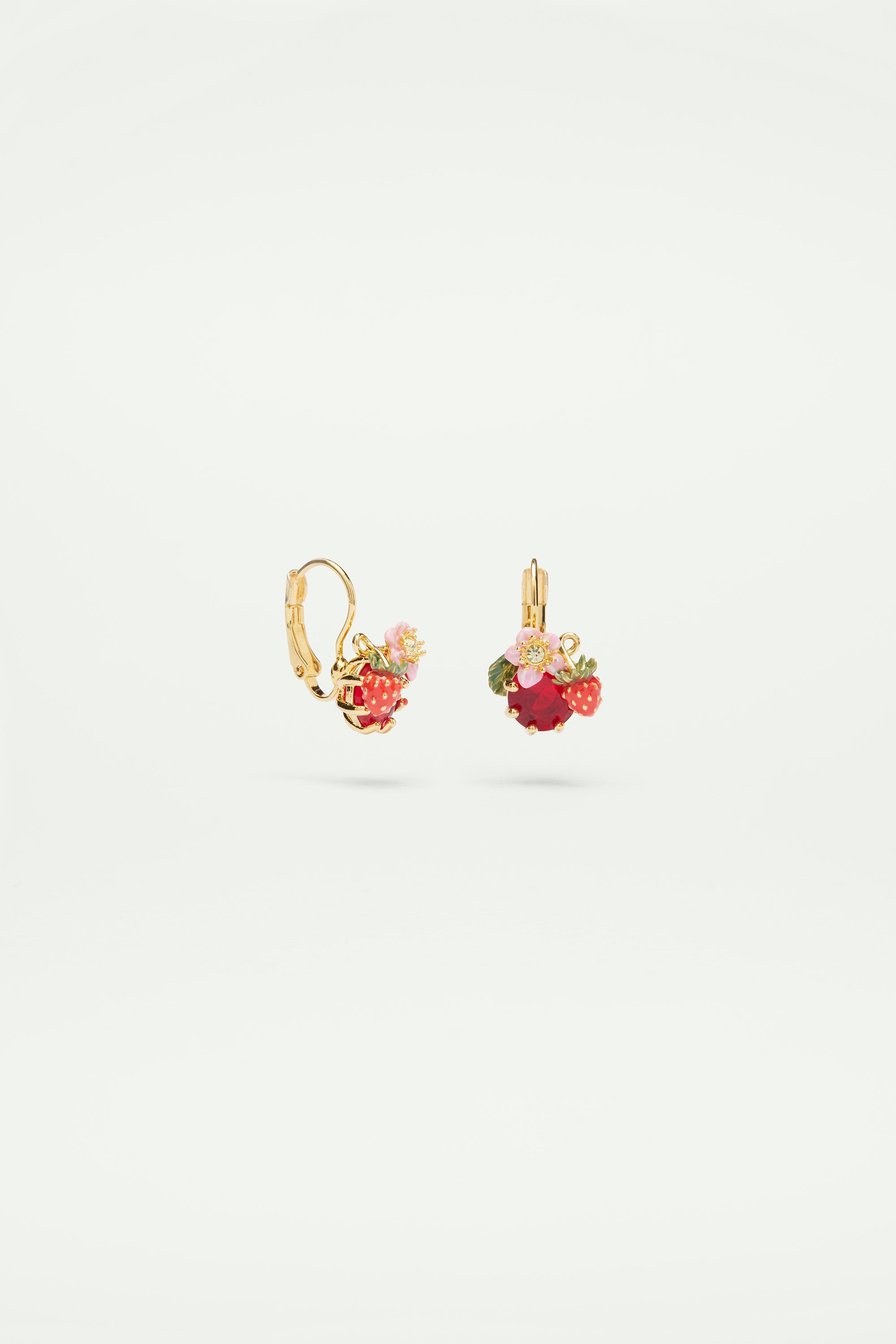 Wild strawberry and red stone sleeper earrings