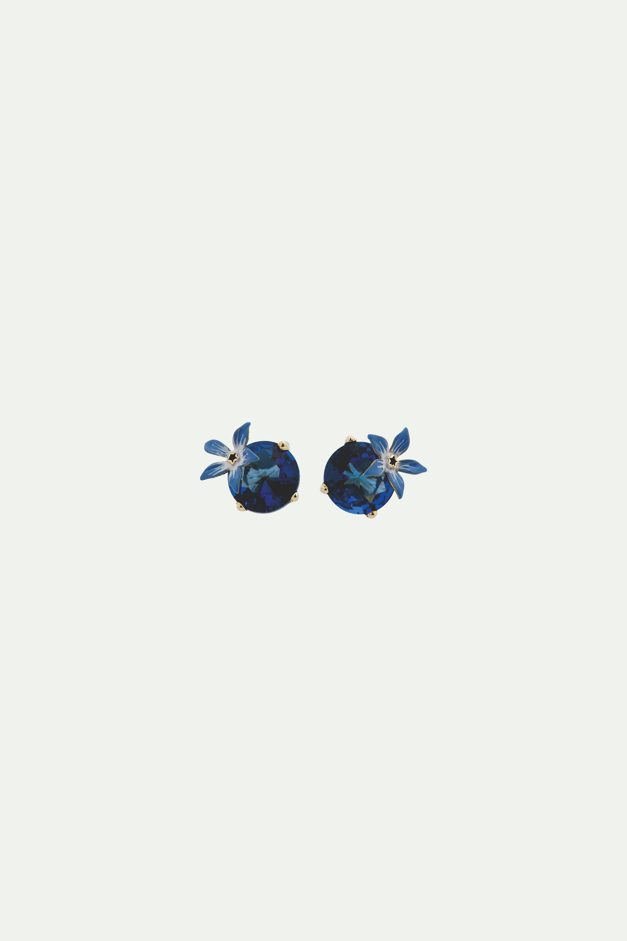 Blue flower and round stone post earrings