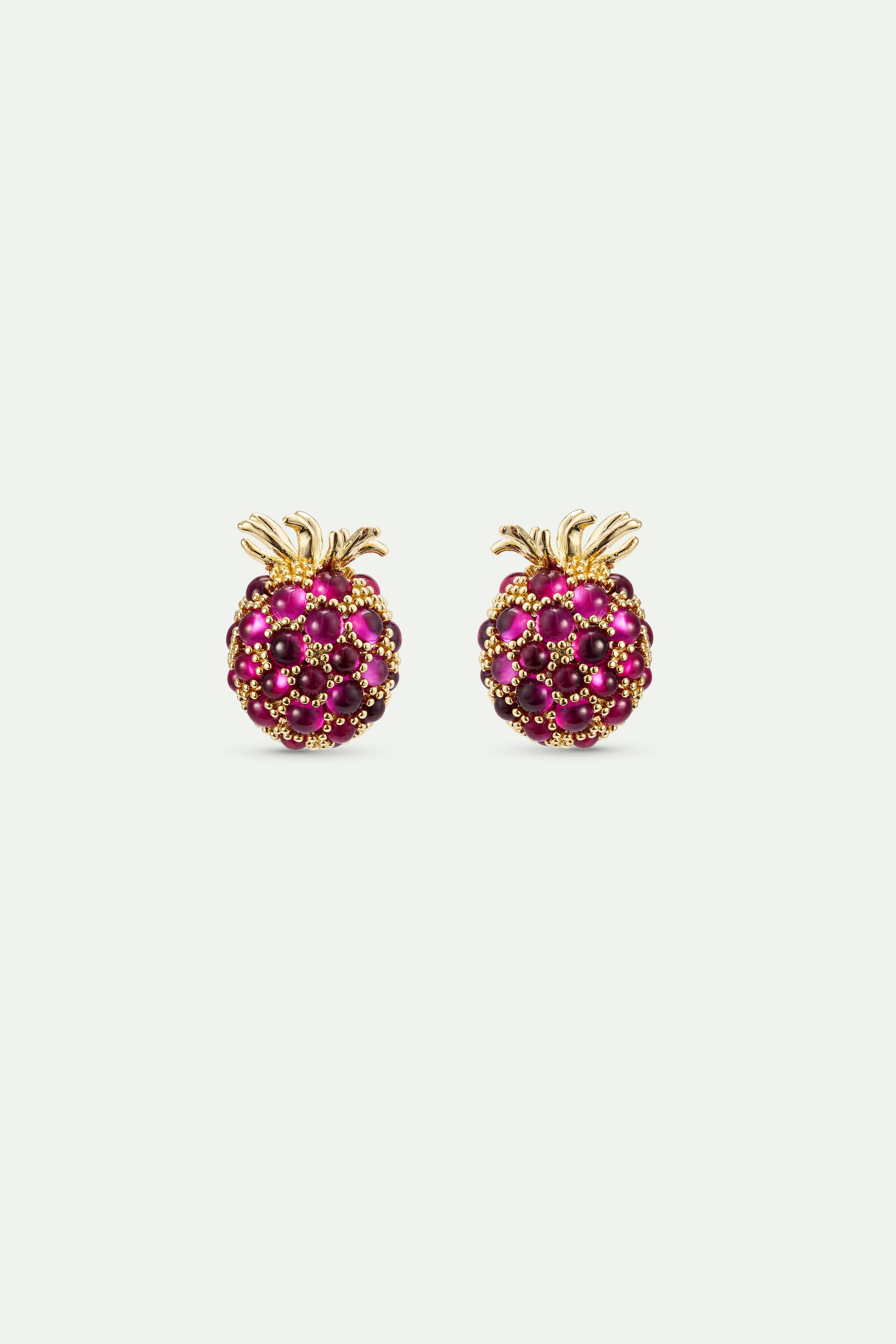 Raspberry and golden bead earrings