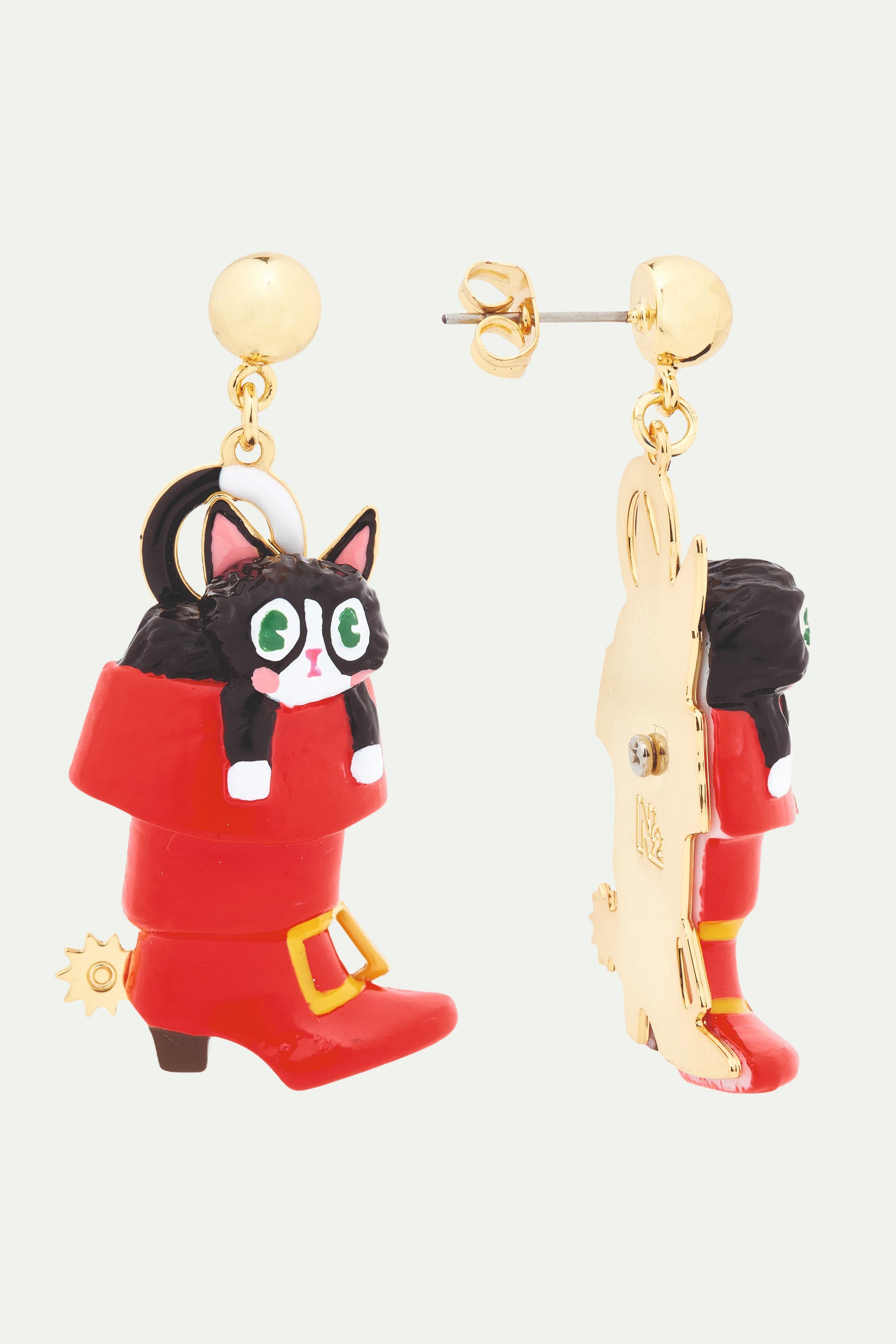 Charming cat in a red boot post earrings