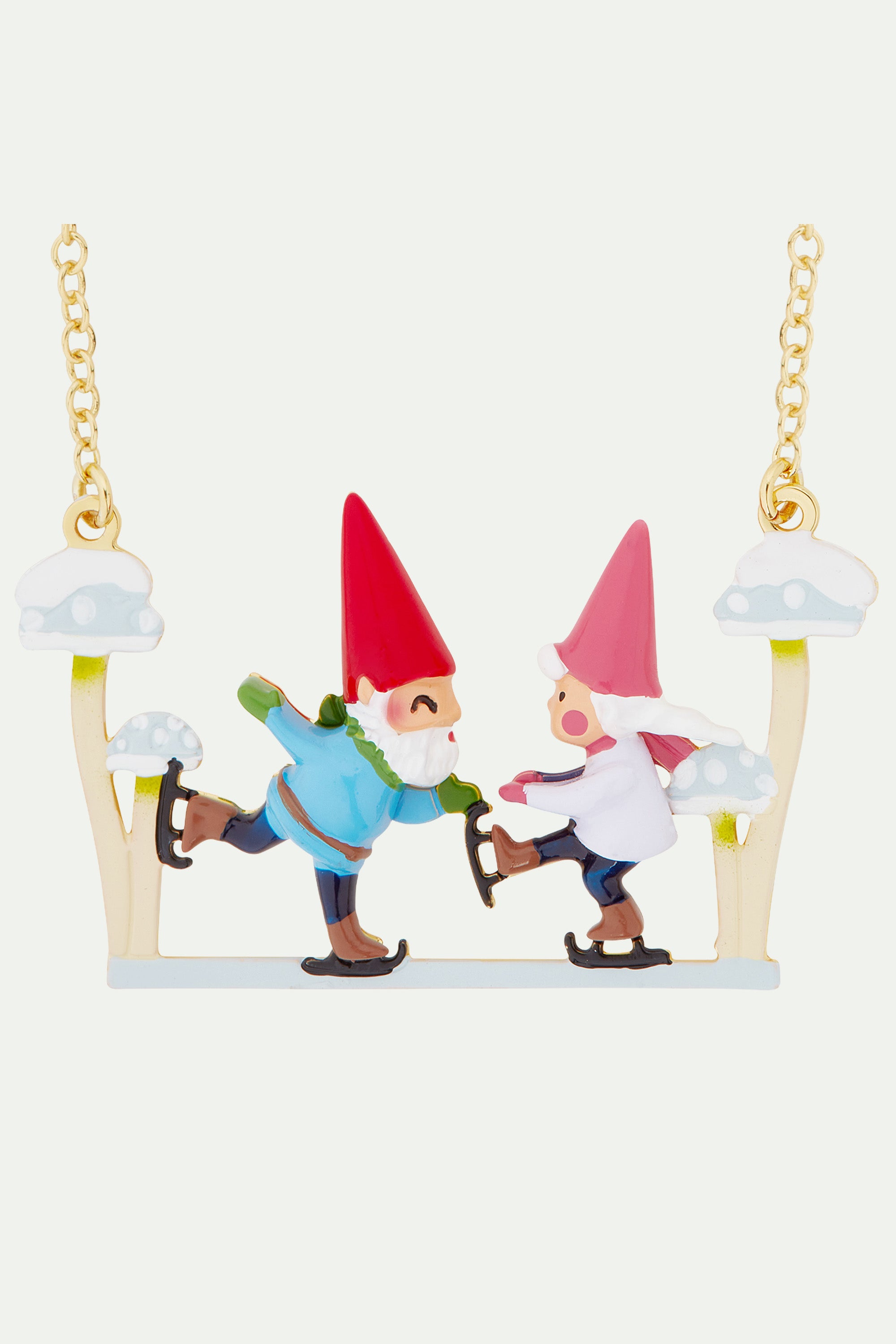 Gnomes and ice skates statement necklace