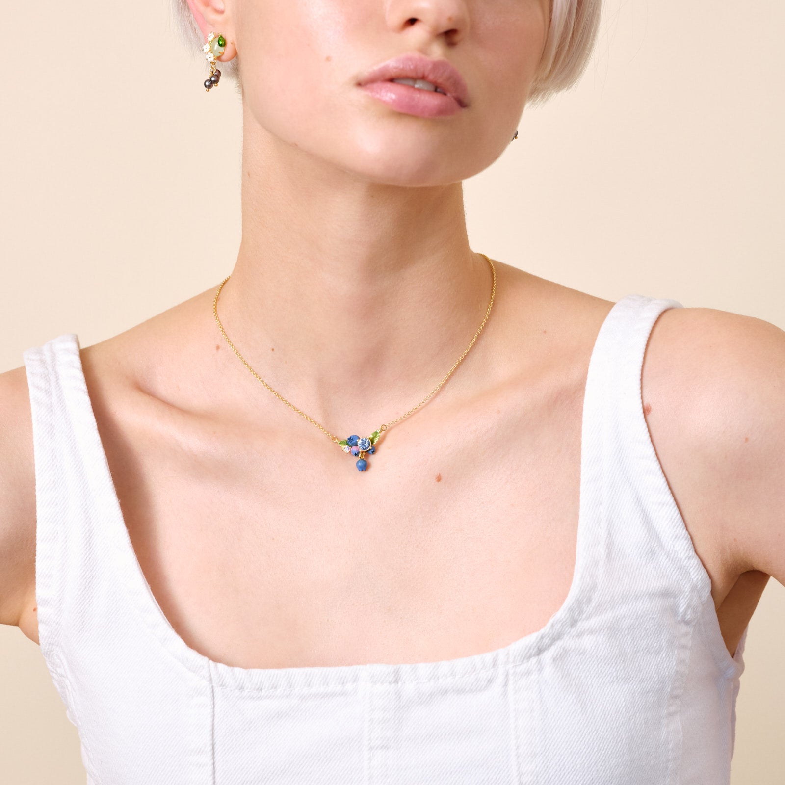 Blueberry and round cut stone statement necklace