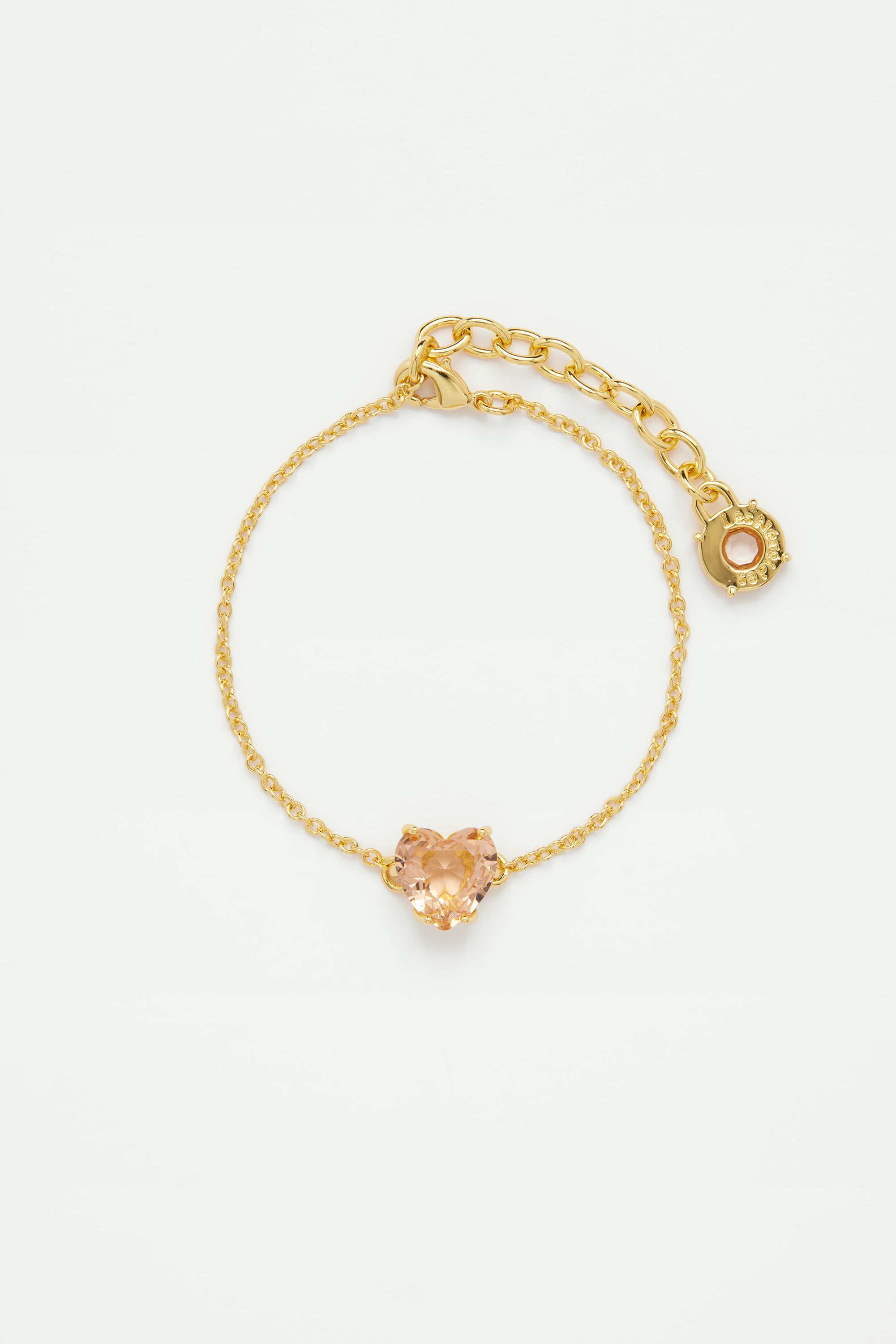 Apricot pink diamantine heart fine bracelet