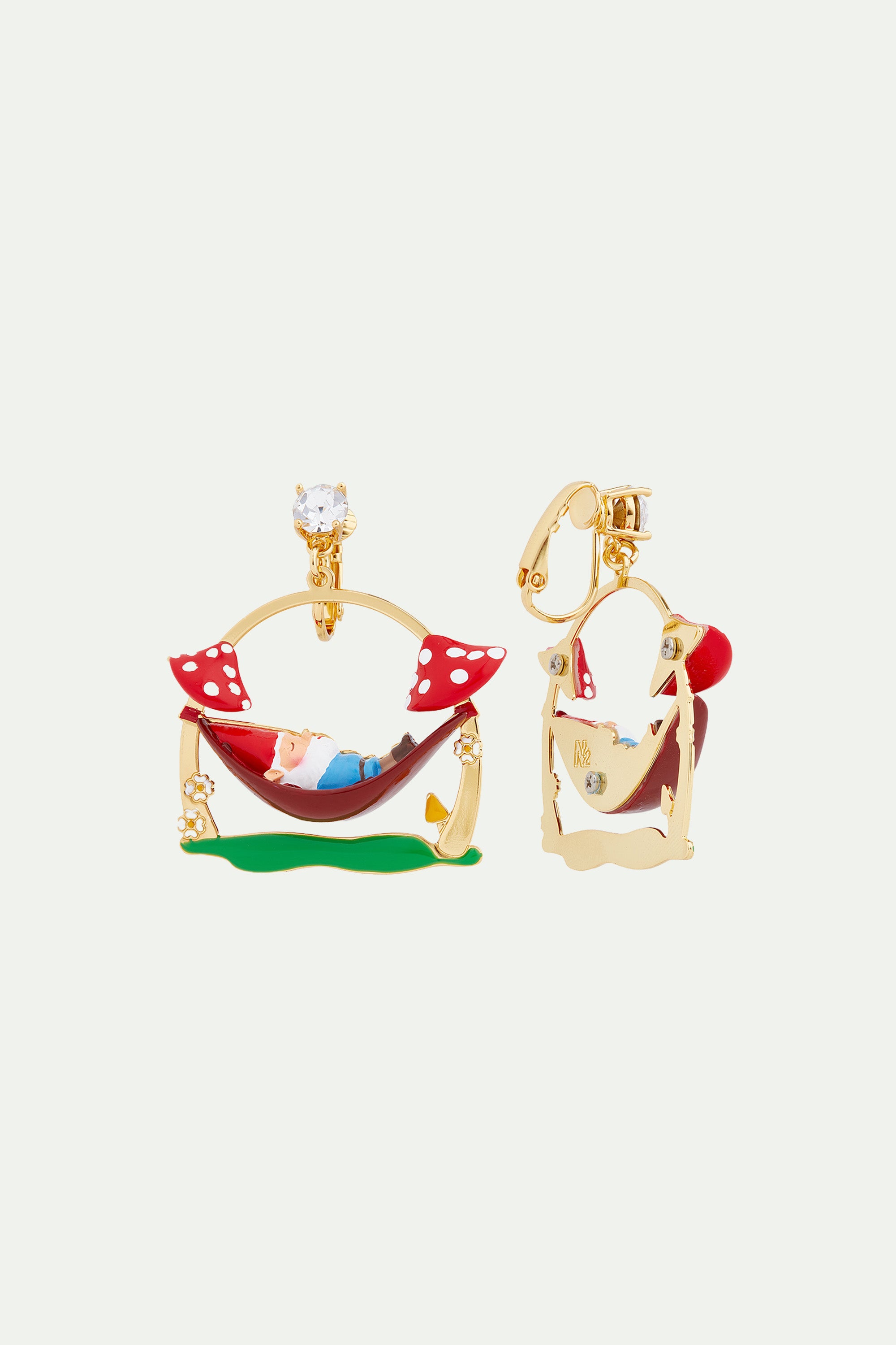 Garden gnome on a hamac clip-on earrings