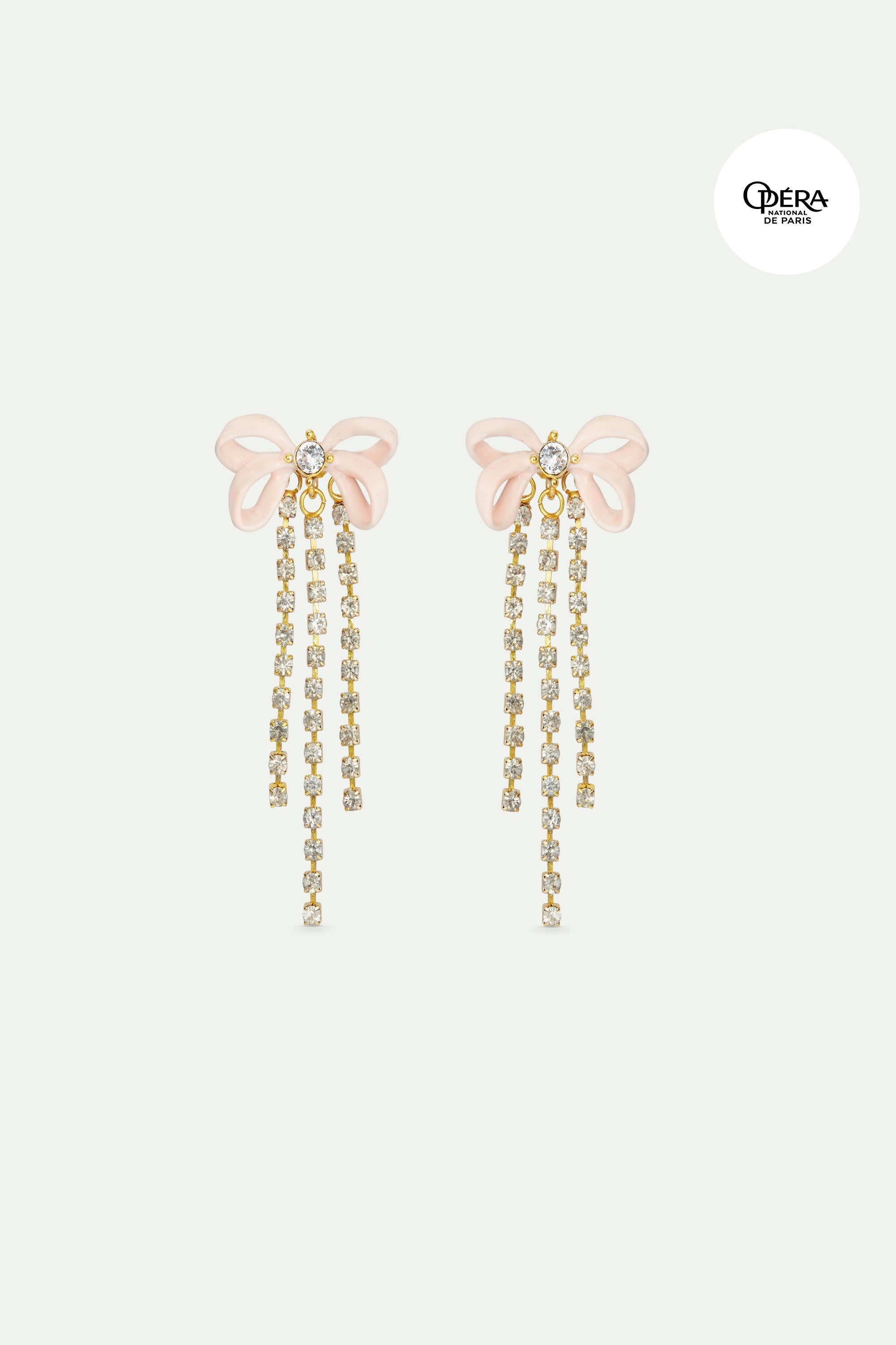 Pink ribbon and rhinestone chain earrings