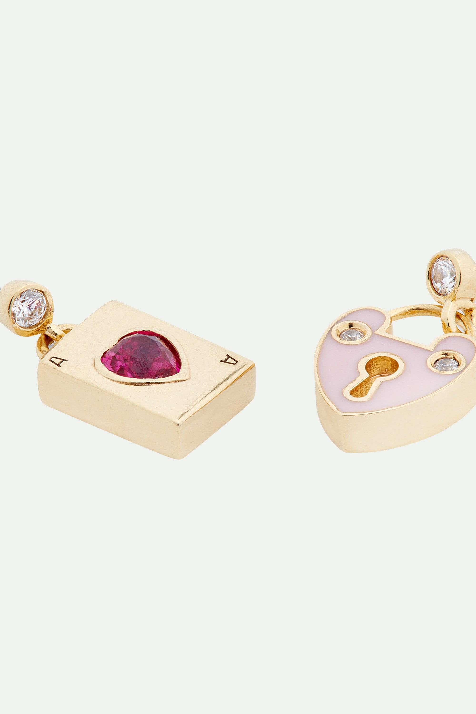 Asymmetrical heart padlock and heart card post earrings