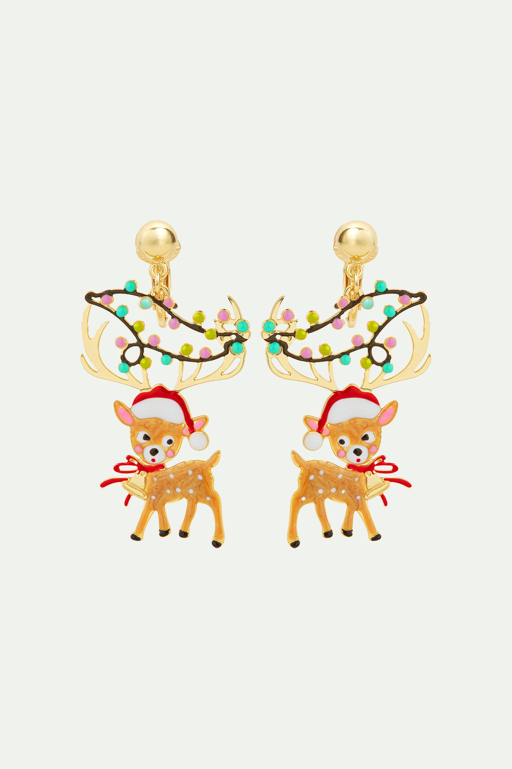Reindeer and fairy lights clip-on earrings