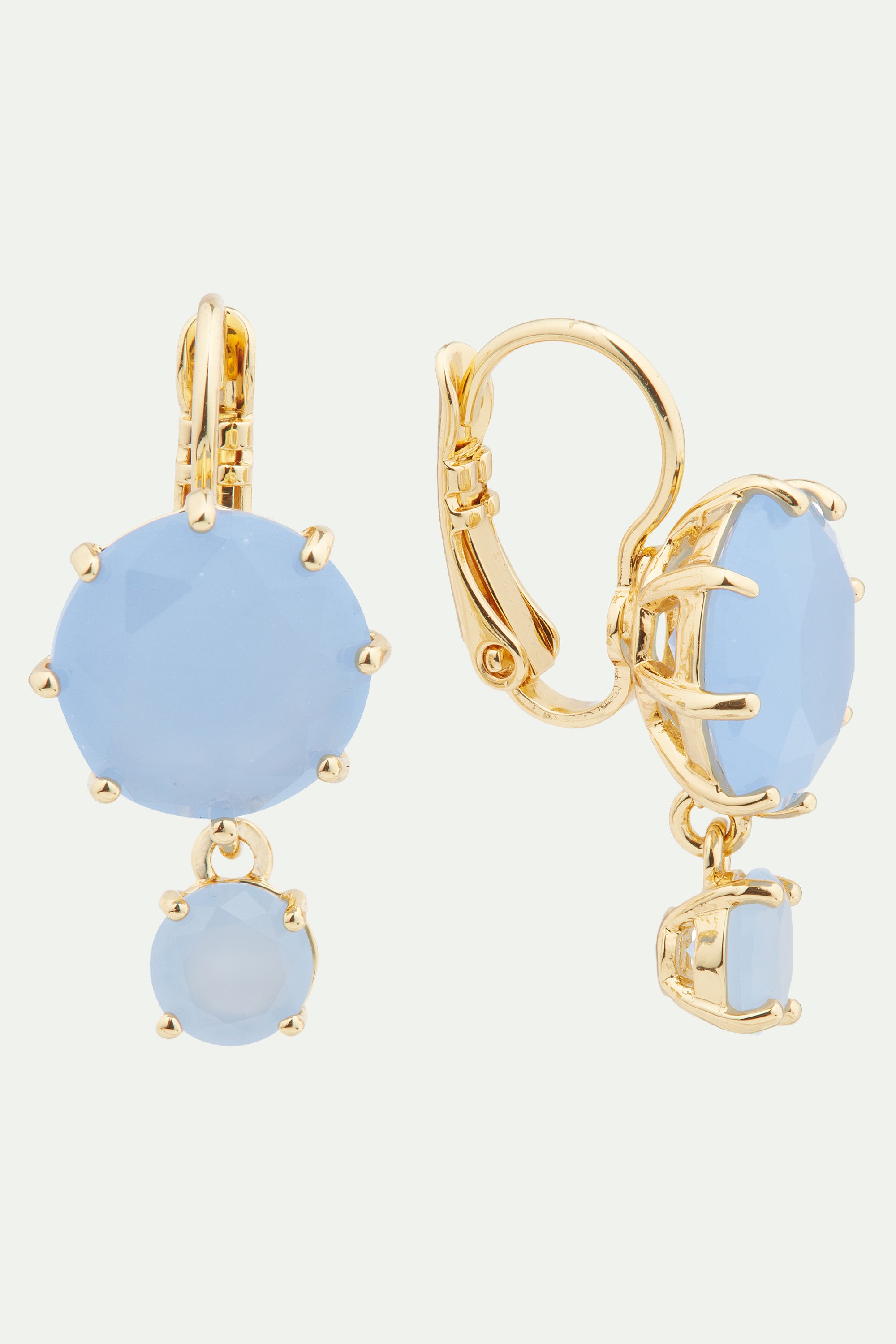 Sky blue Diamantine 2 round stone sleeper earrings