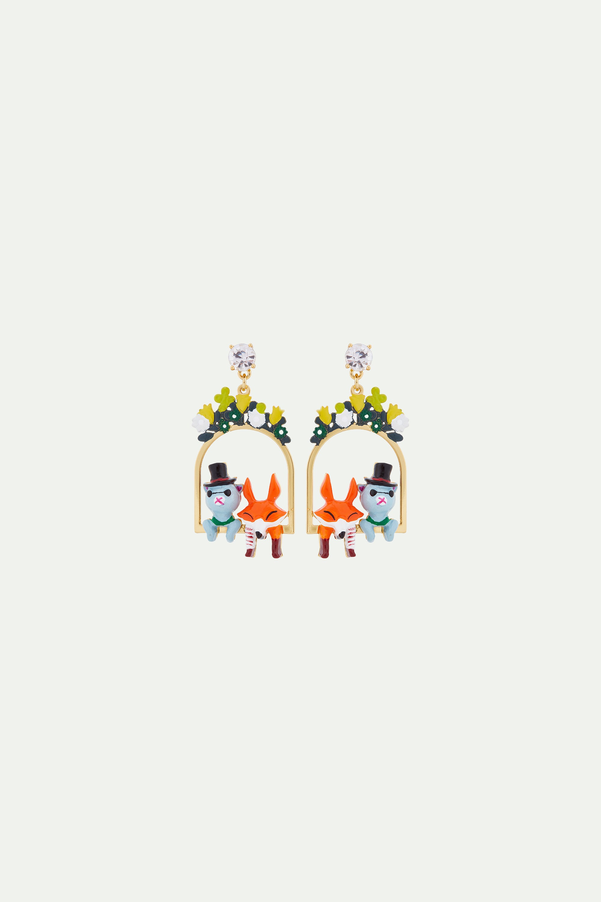 Fox and cat clip-on earrings