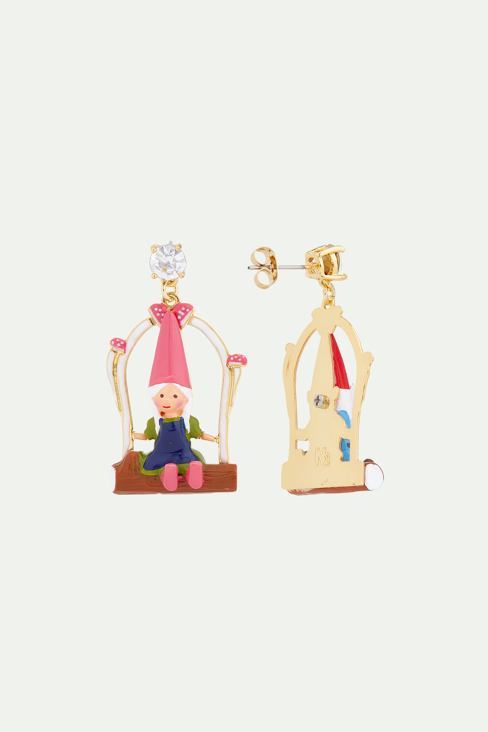 Garden gnome couple asymmetrical clip-on earrings