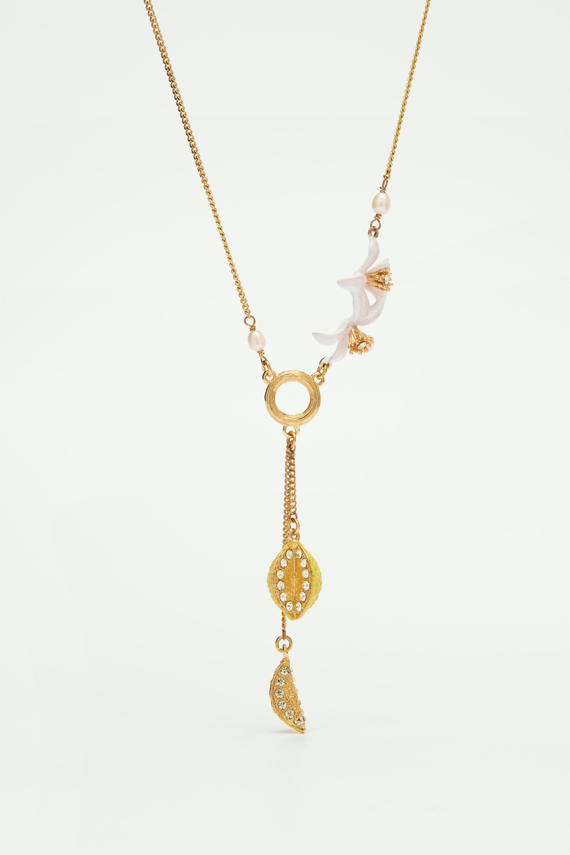 Lemon and lemon blossoms pendant necklace