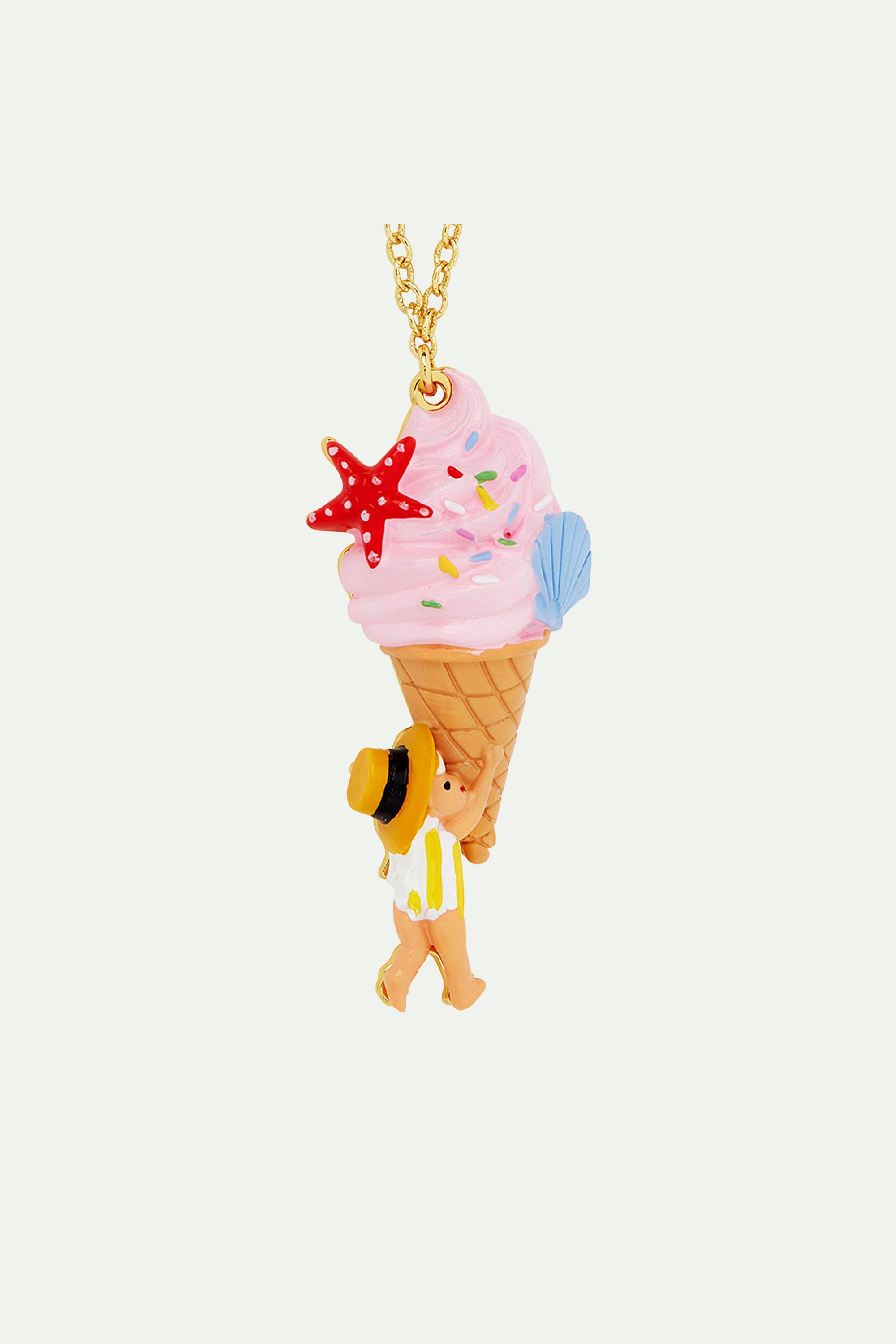 Gelato, seashell and garden gnome pendant necklace