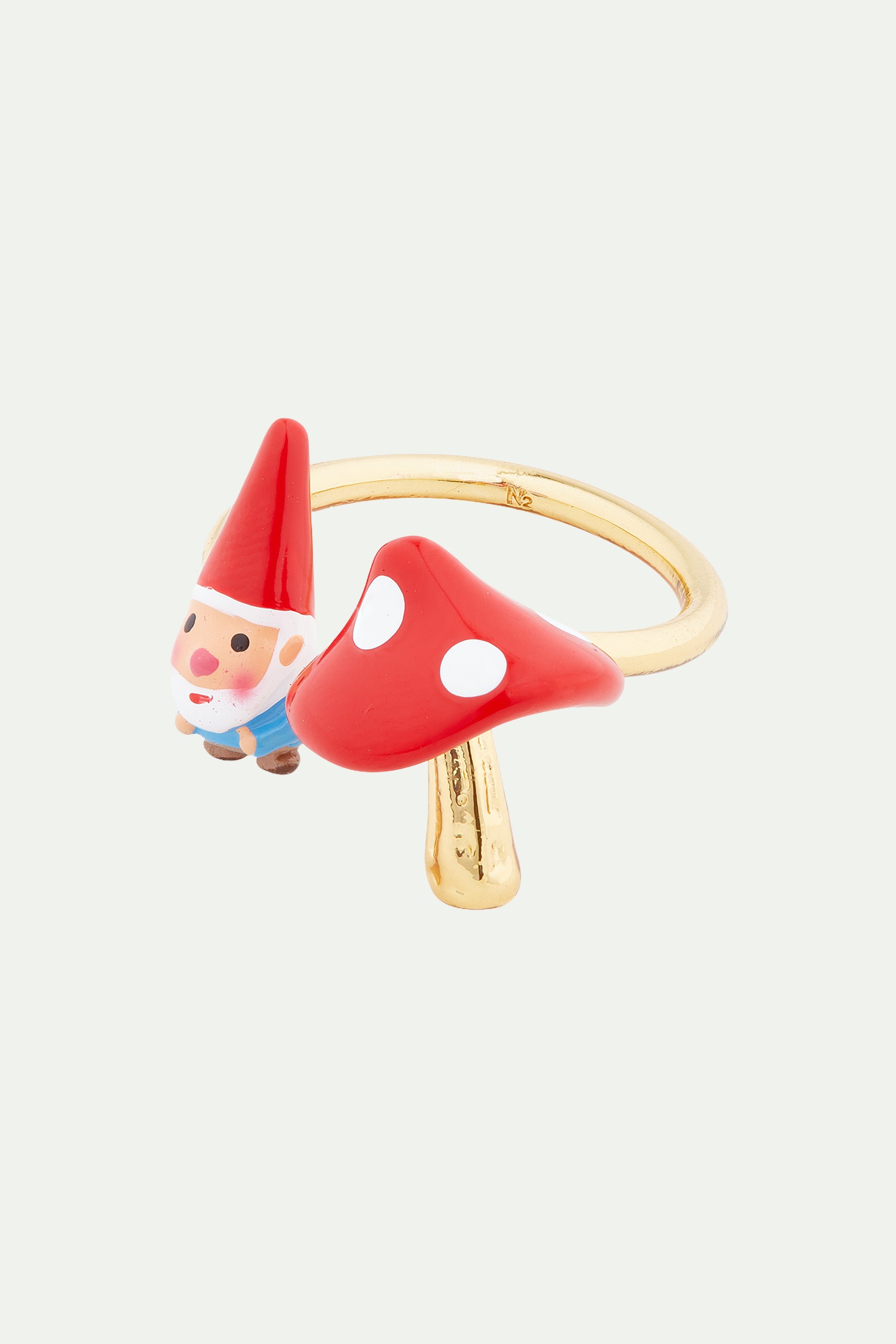 Garden gnome and mushroom you and me adjustable ring