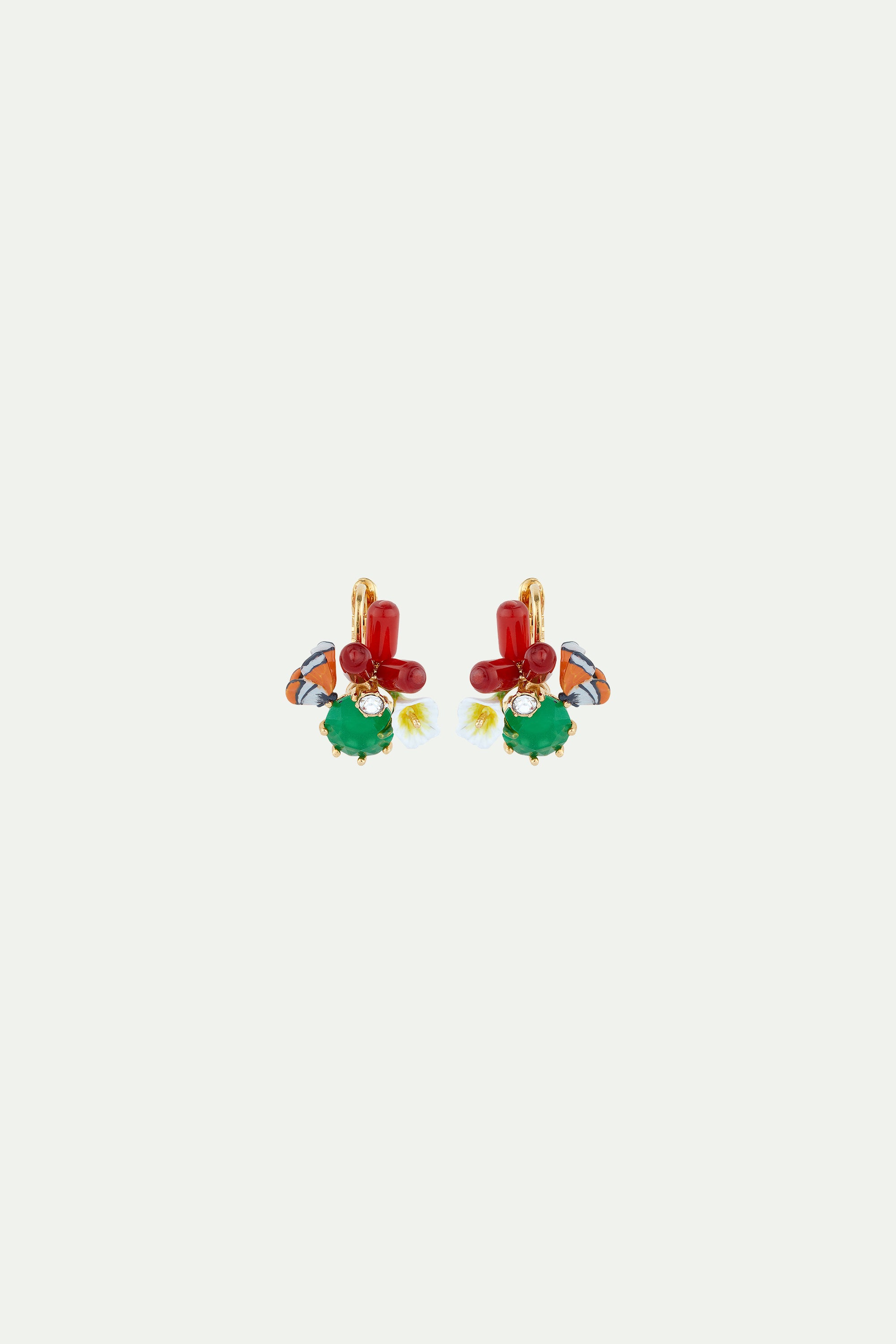 Monarch butterfly and green stone sleeper earrings