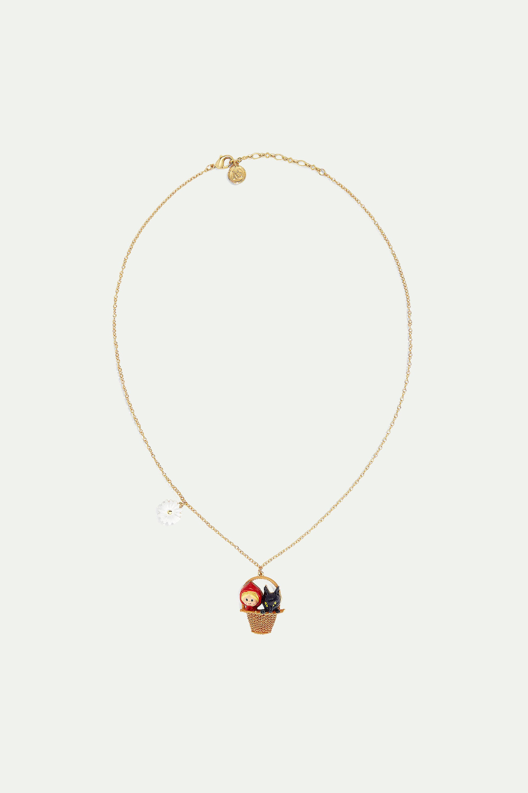 Basket, Little Red Riding Hood and Big Bad Wolf pendant necklace
