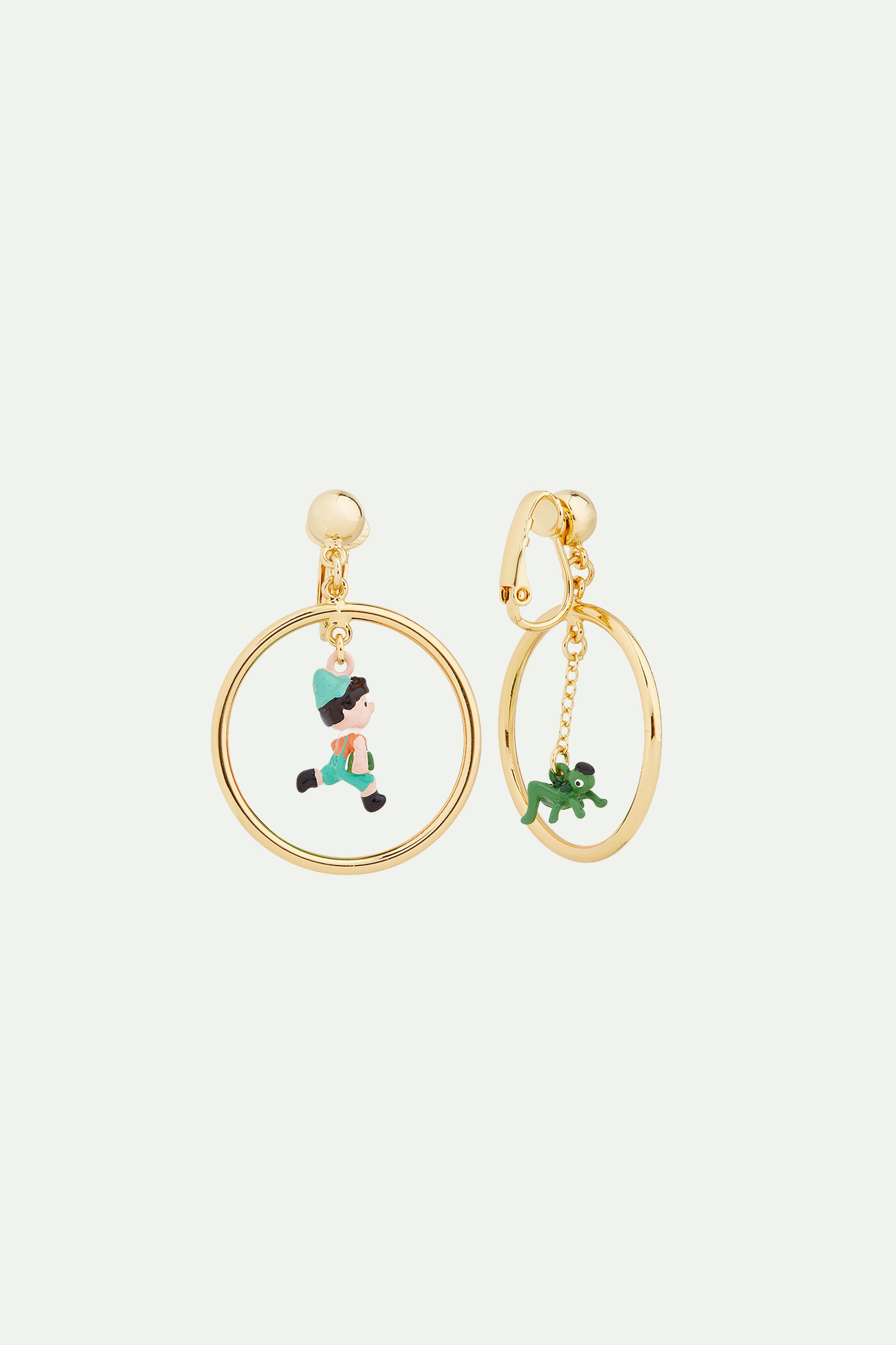 Pinocchio asymmetrical clip-on hoop earrings
